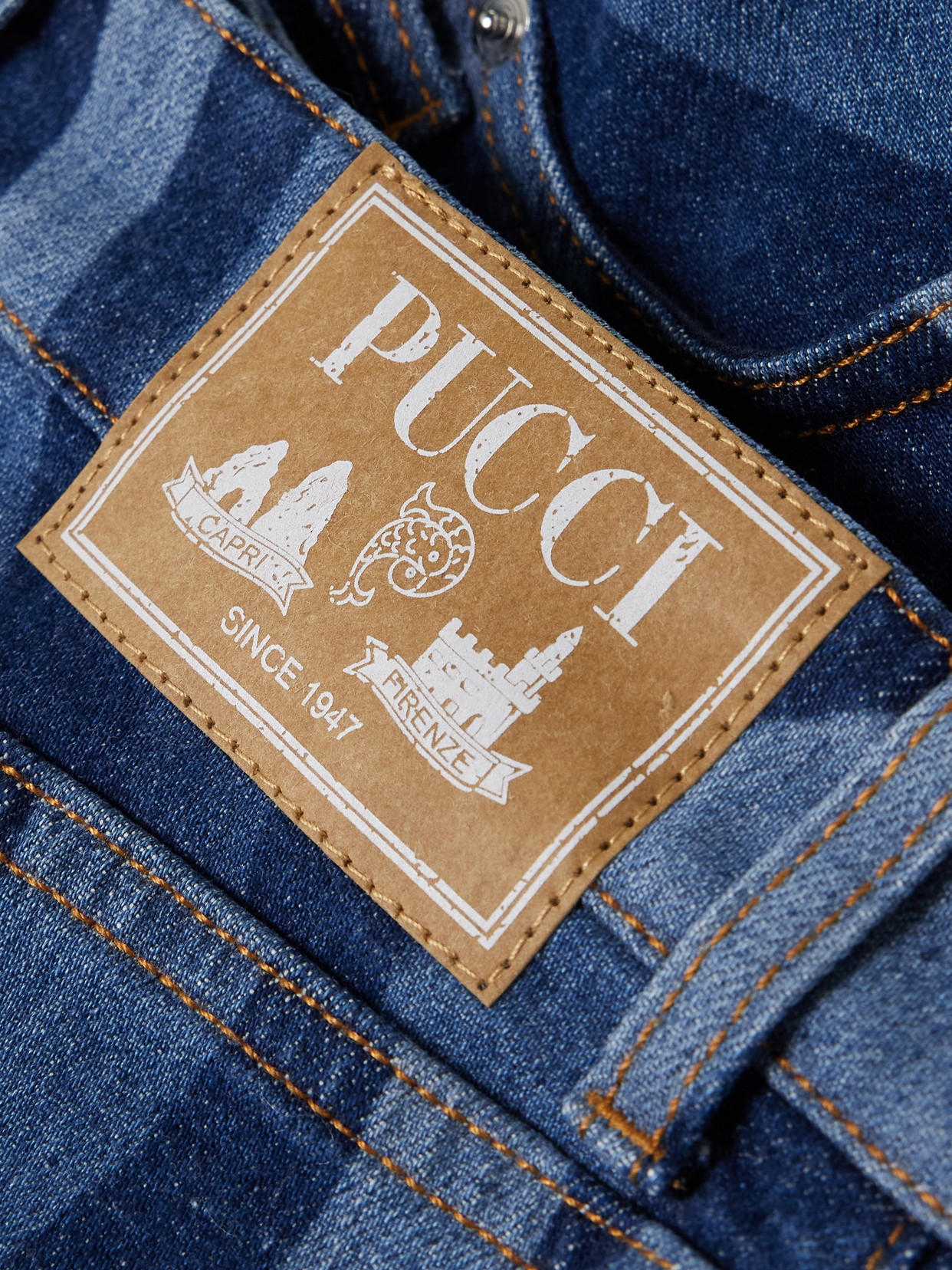 Shop Pucci Marno Frayed Printed Denim Shorts In Blue