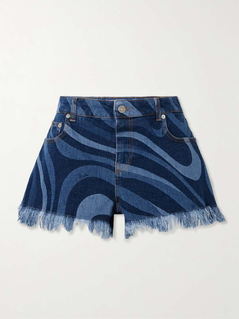 PUCCI Marno Frayed Printed Denim Shorts