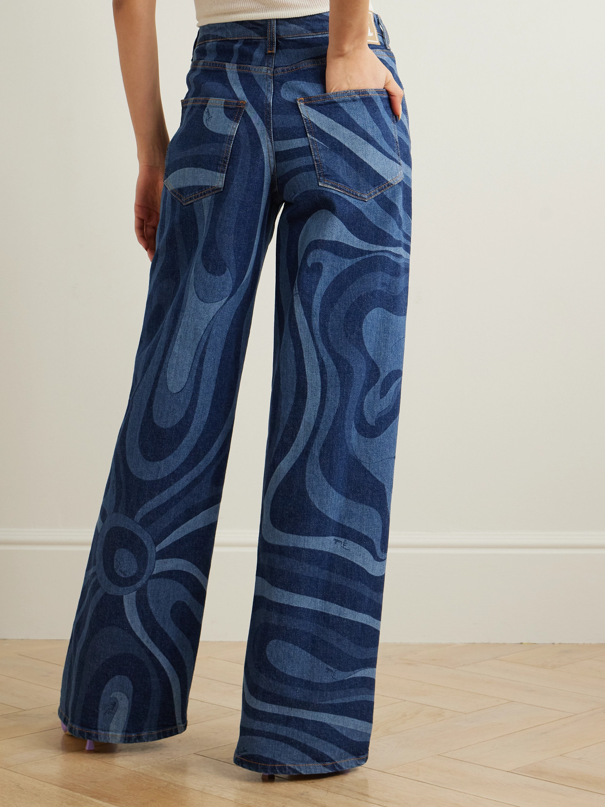 Pucci Marmo Printed High-rise Wide-leg Jeans In Blue