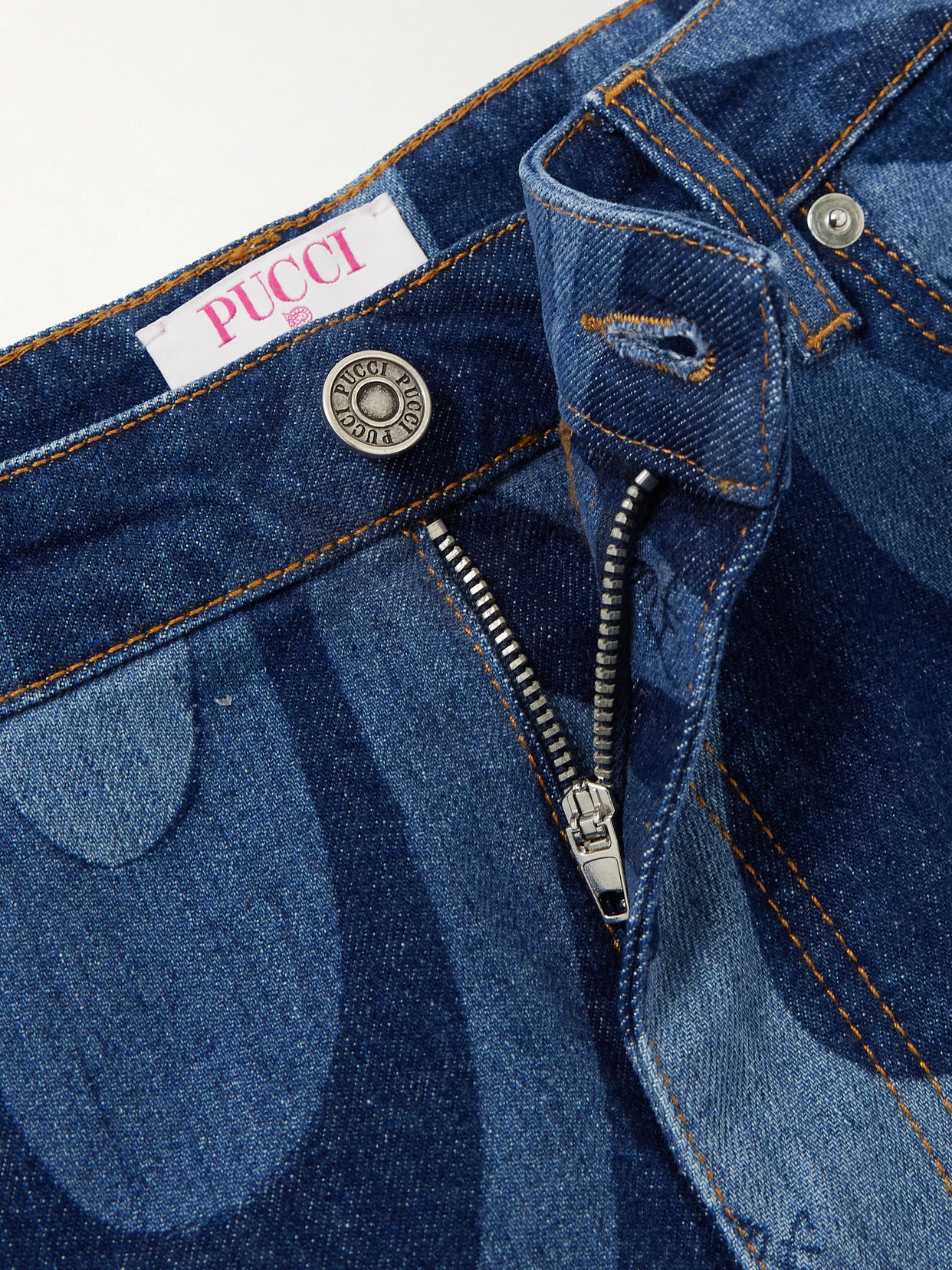 Pucci Marmo Printed High-rise Wide-leg Jeans In Blue