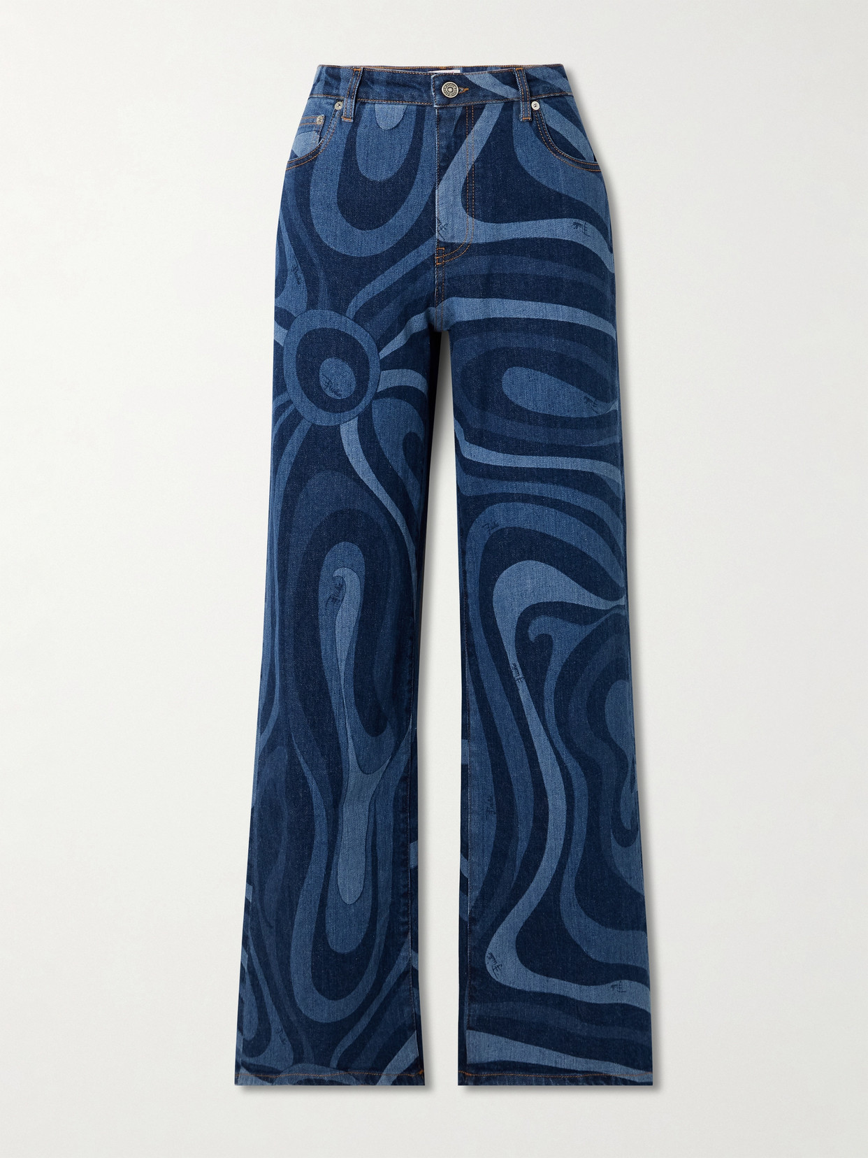 Pucci Marmo Printed High-rise Wide-leg Jeans In Blue