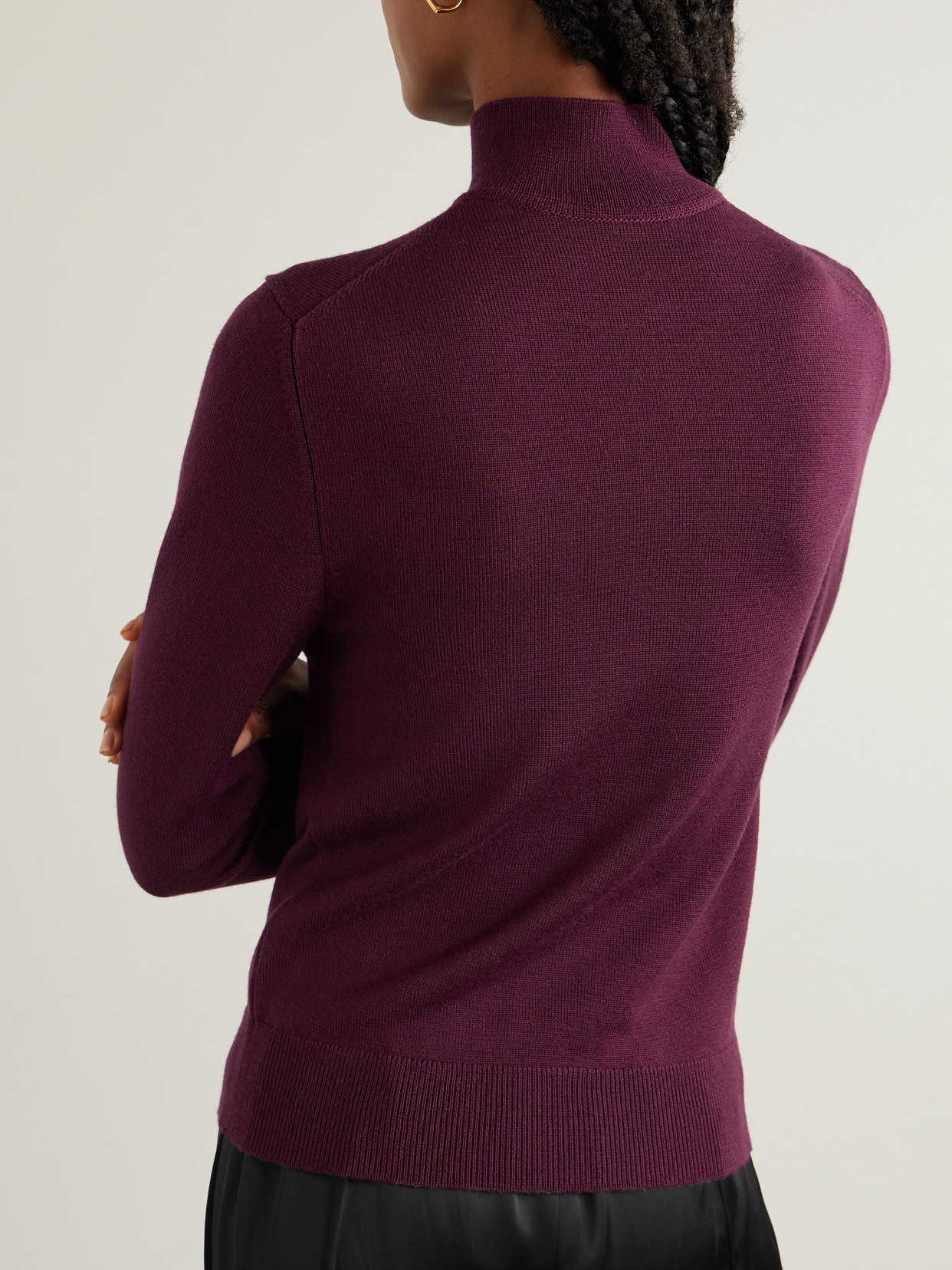 Another Tomorrow Wool Turtleneck Cardigan In Burgundy