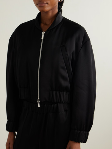 Another Tomorrow Cropped satin bomber jacket