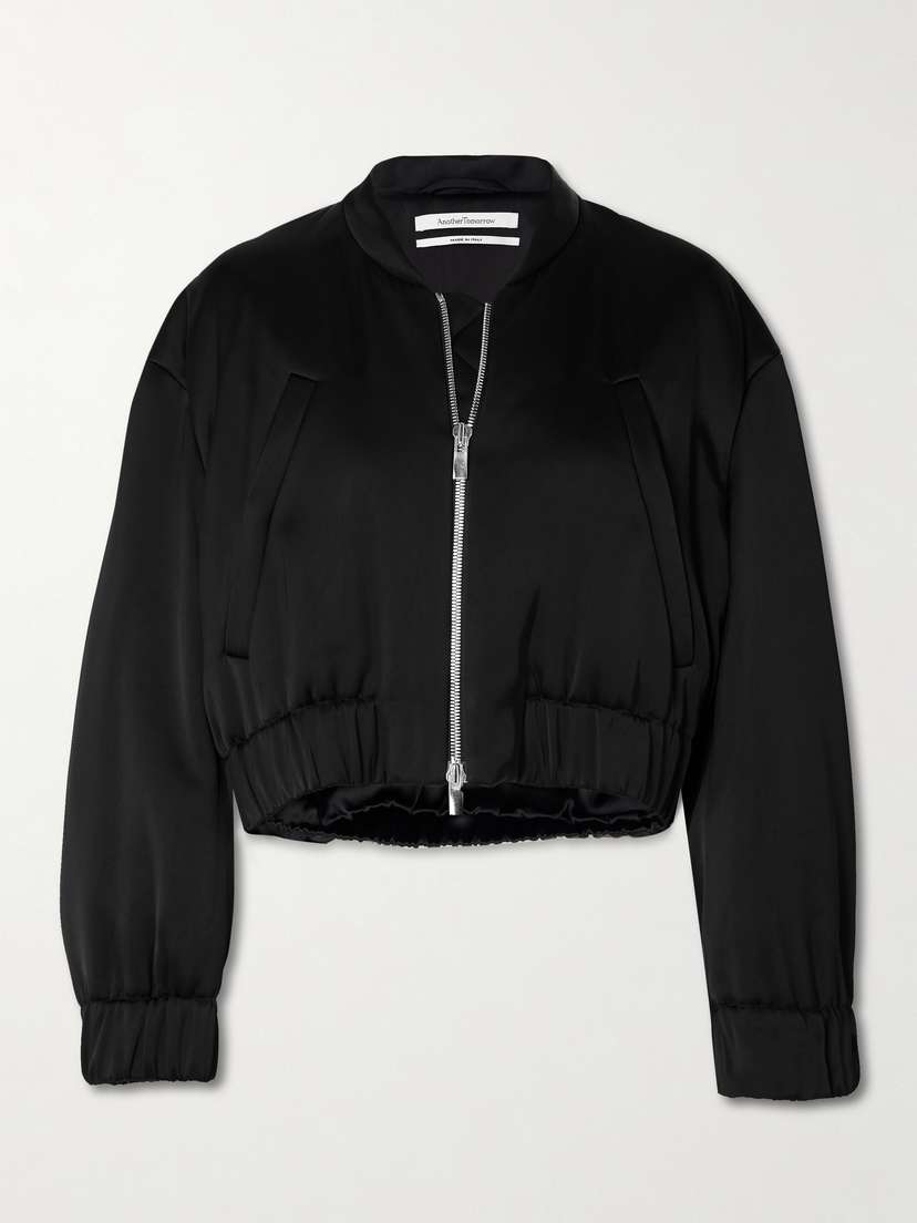 Another Tomorrow Cropped Satin Bomber Jacket