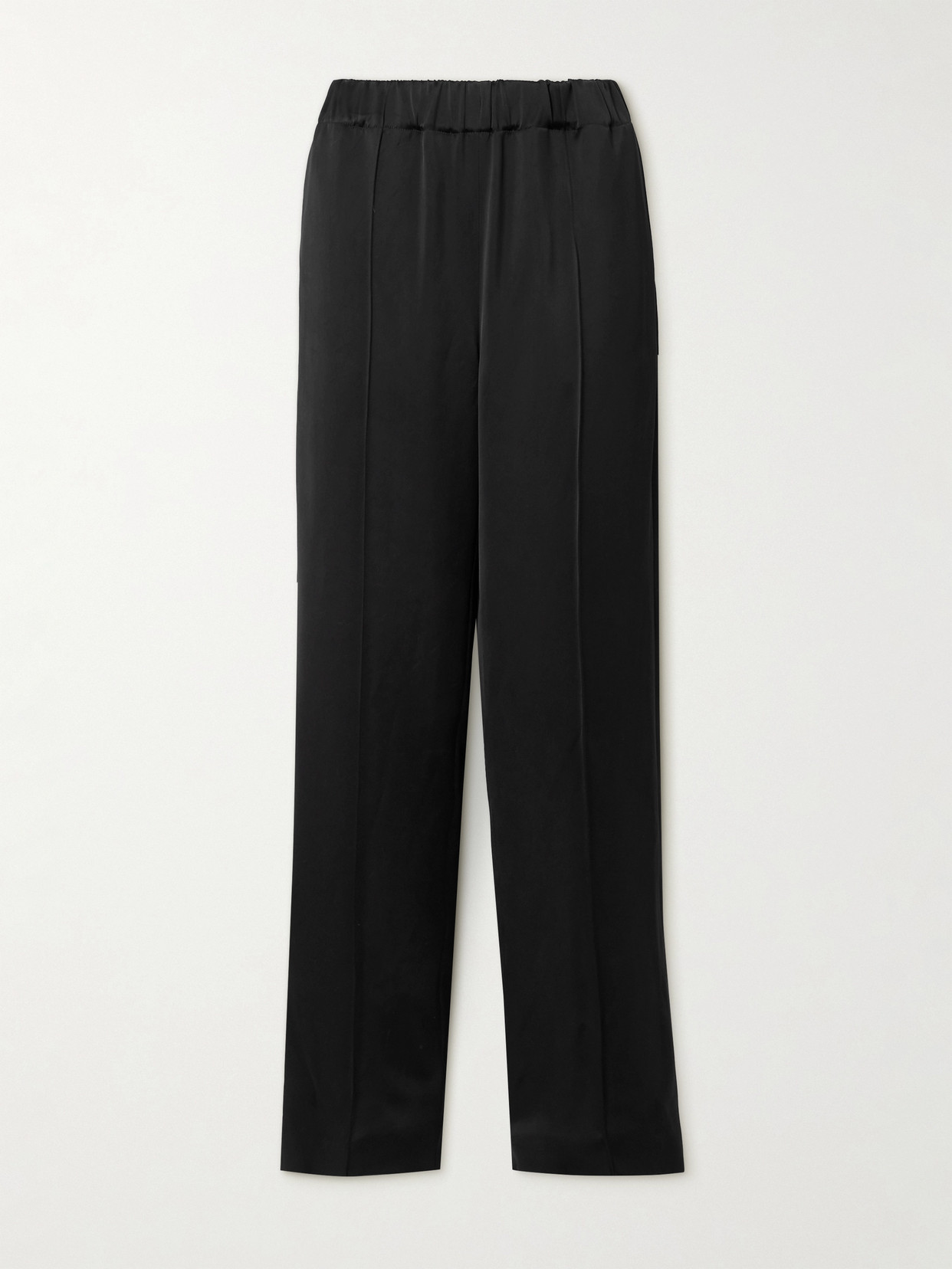 Another Tomorrow Pleated Satin Straight-leg Track Pants In Black