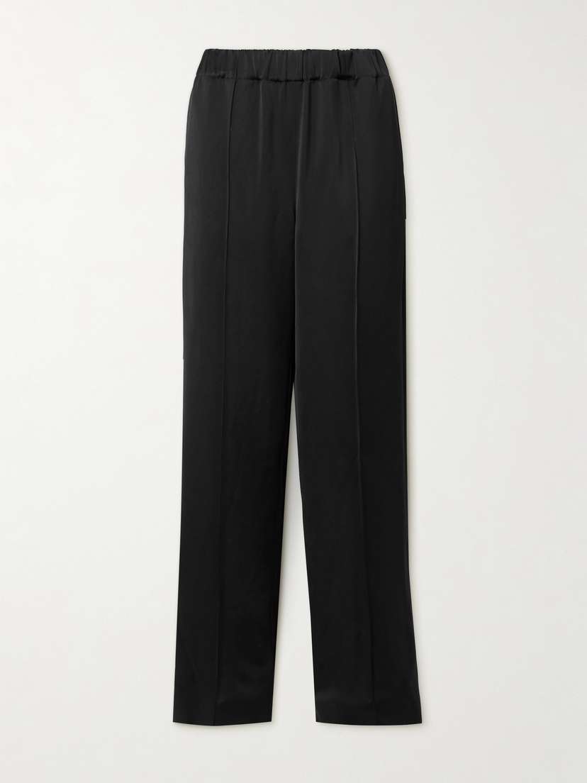 Another Tomorrow Pleated Satin Straight-leg Track Pants