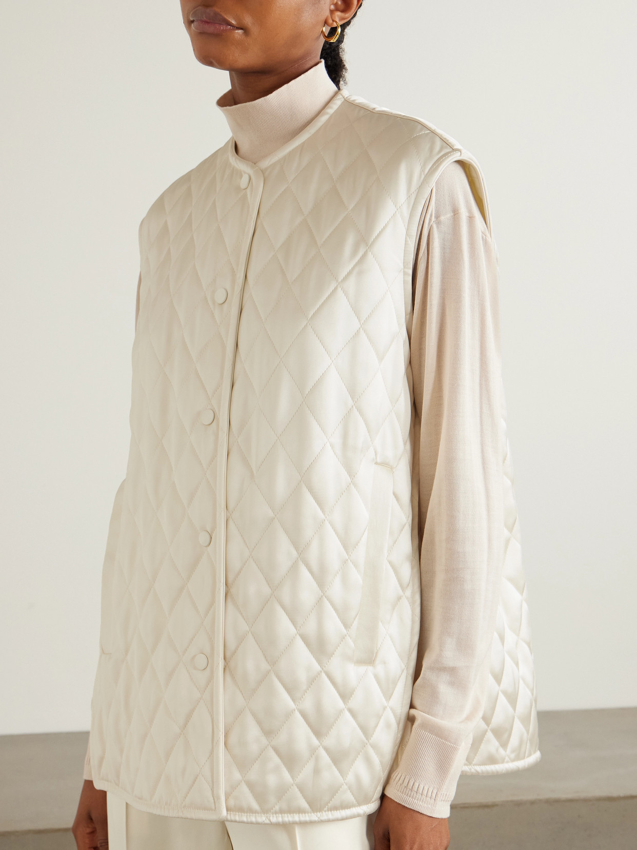 Another Tomorrow Quilted Padded Satin Vest In Cream