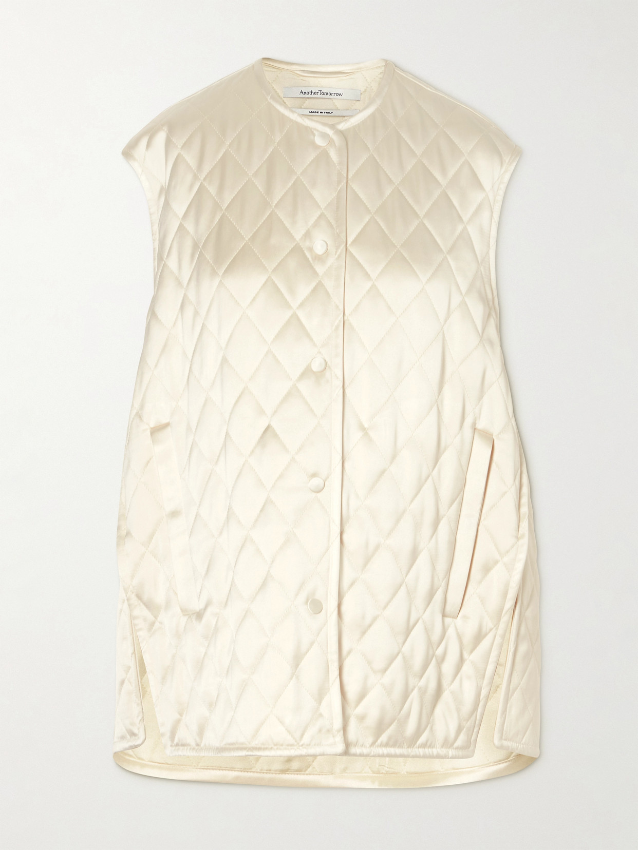 Another Tomorrow Quilted Padded Satin Vest In Cream