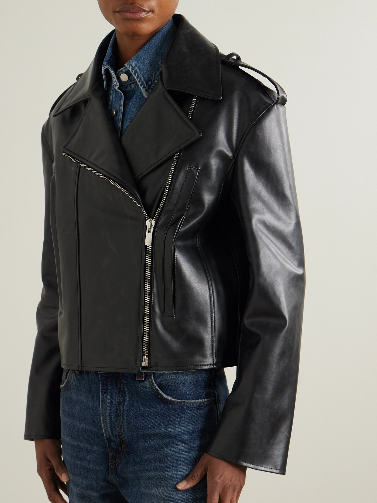 Another Tomorrow Mirum® Biker Jacket In Black