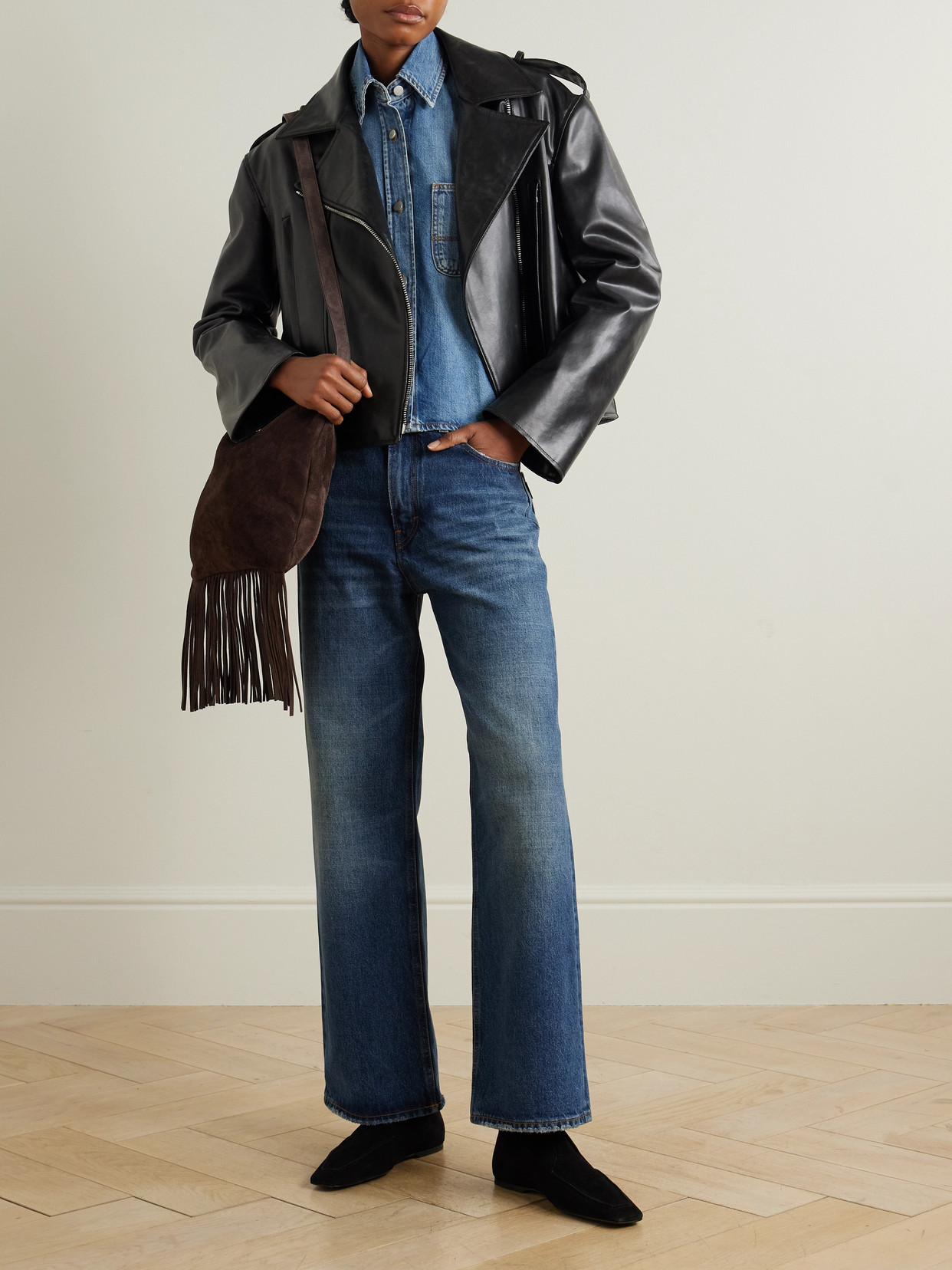 Another Tomorrow Mirum® Biker Jacket In Black