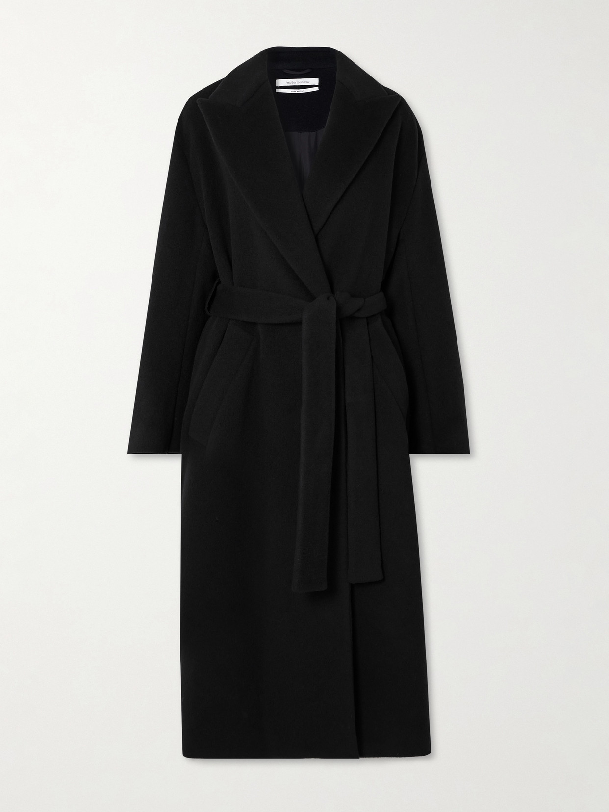 Another Tomorrow Belted Double-breasted Wool Coat In Black