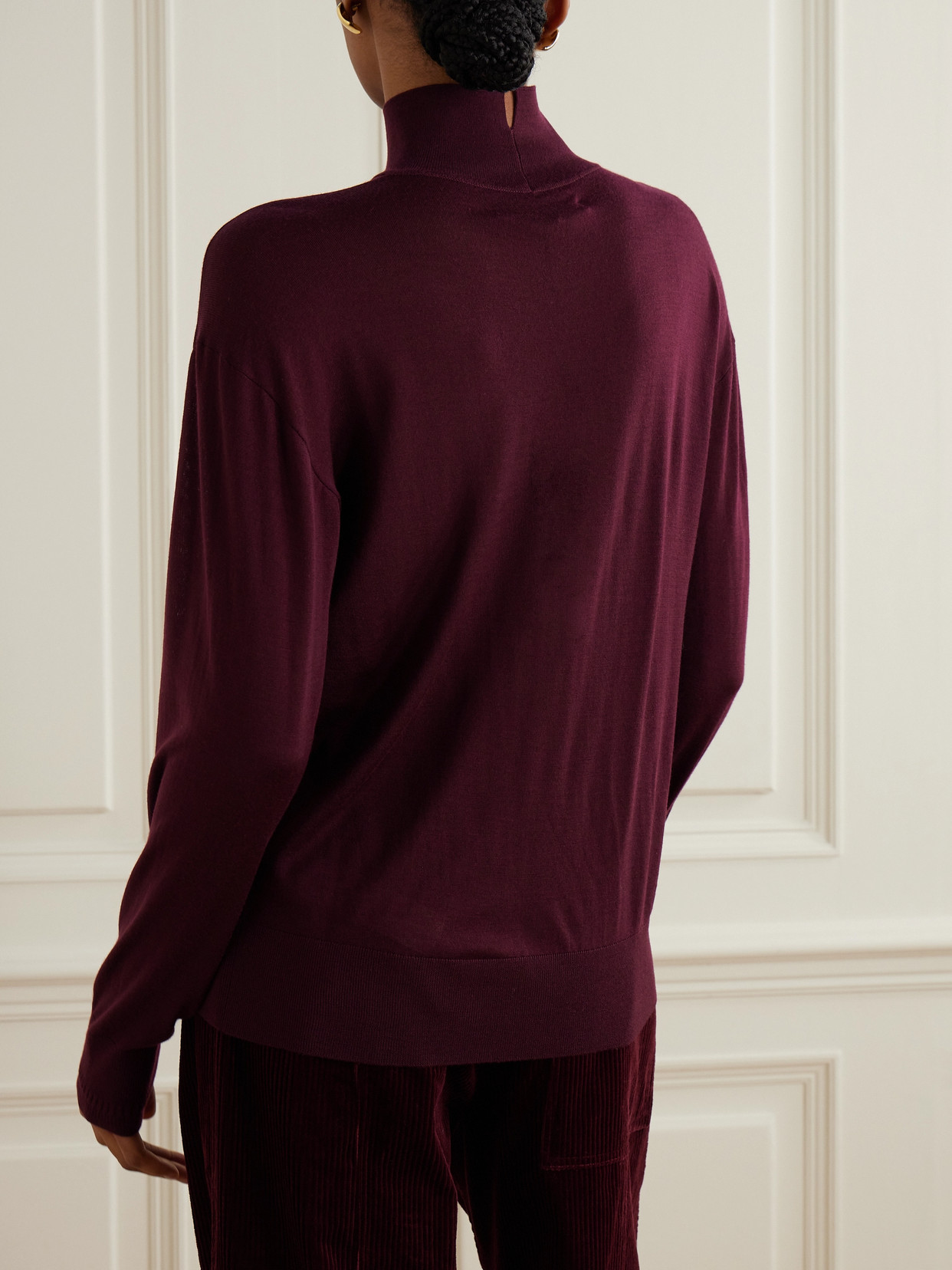 Another Tomorrow Wool Turtleneck Sweater In Burgundy