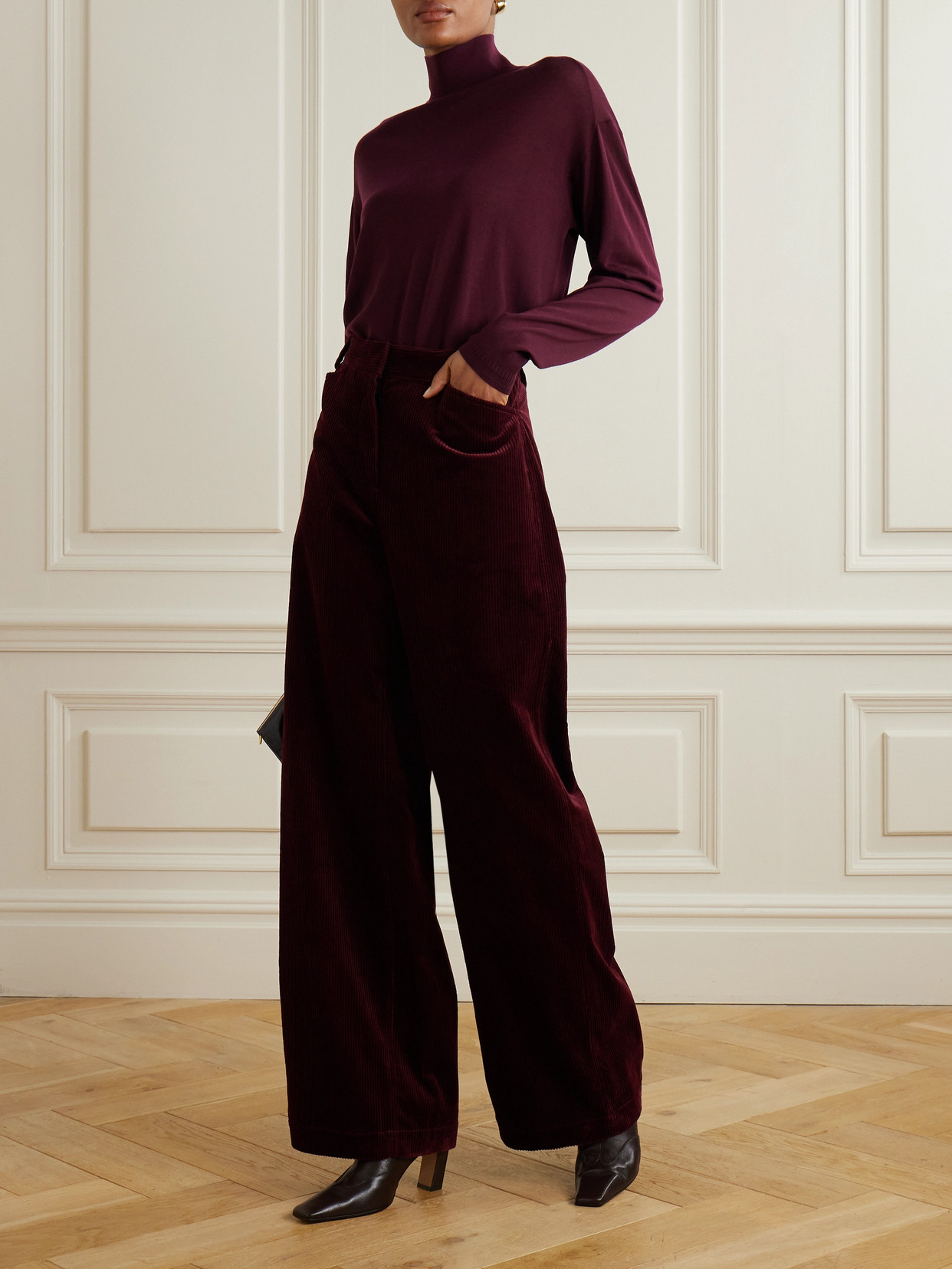 Another Tomorrow Wool Turtleneck Sweater In Burgundy