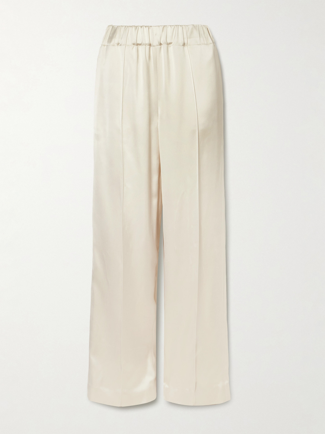 Another Tomorrow Pleated Satin Straight-leg Track Pants In Cream