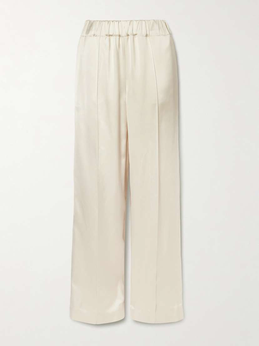 Another Tomorrow Pleated Satin Straight-leg Track Pants