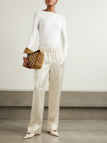 Another Tomorrow Pleated satin straight-leg track pants