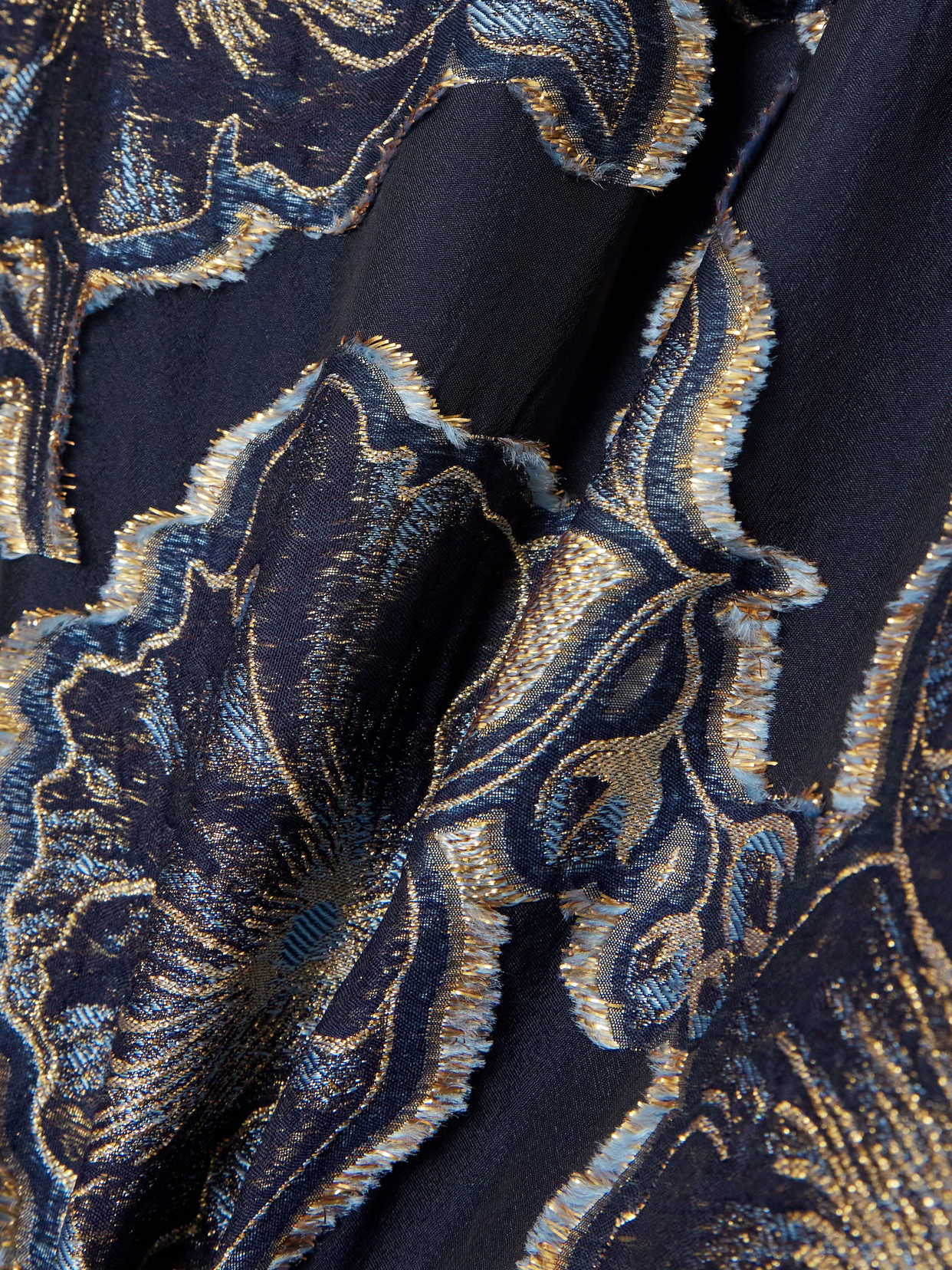 D'estree Vera Barocco Wrap-effect Metallic Fil Coupé Midi Skirt In Blue