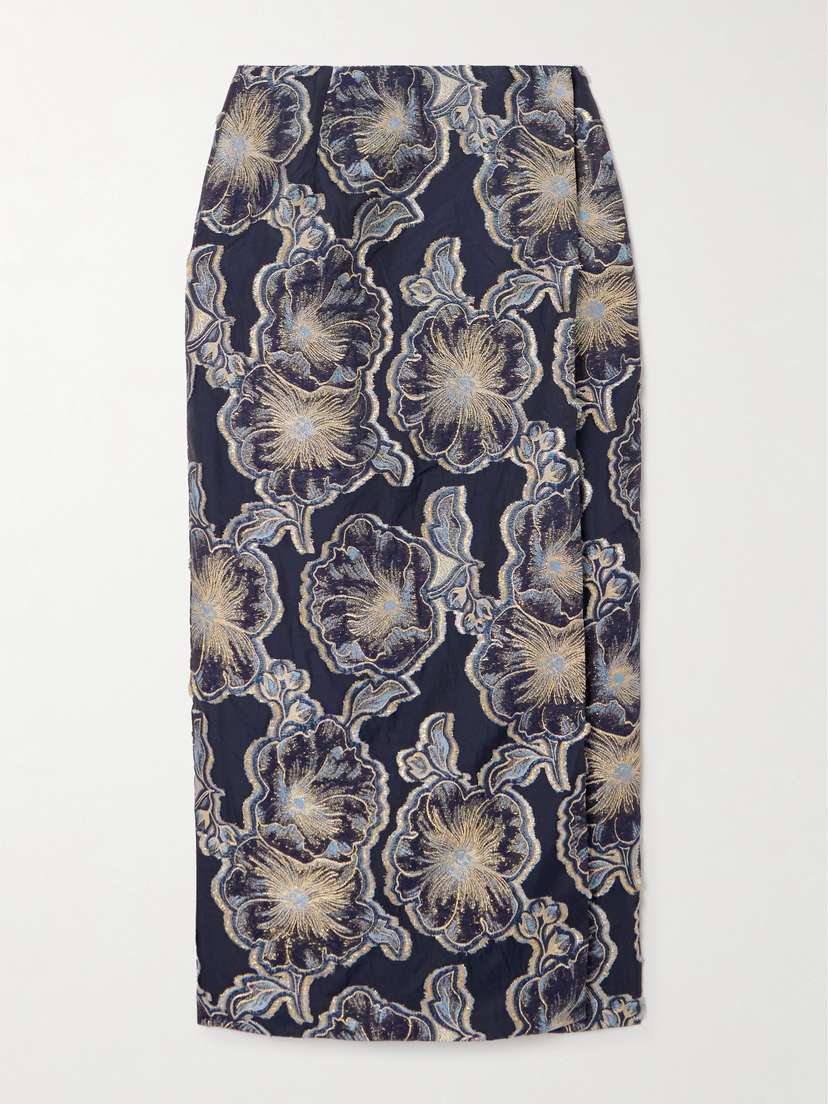 DESTREE Vera Barocco Wrap-effect Metallic Fil Coupé Midi Skirt