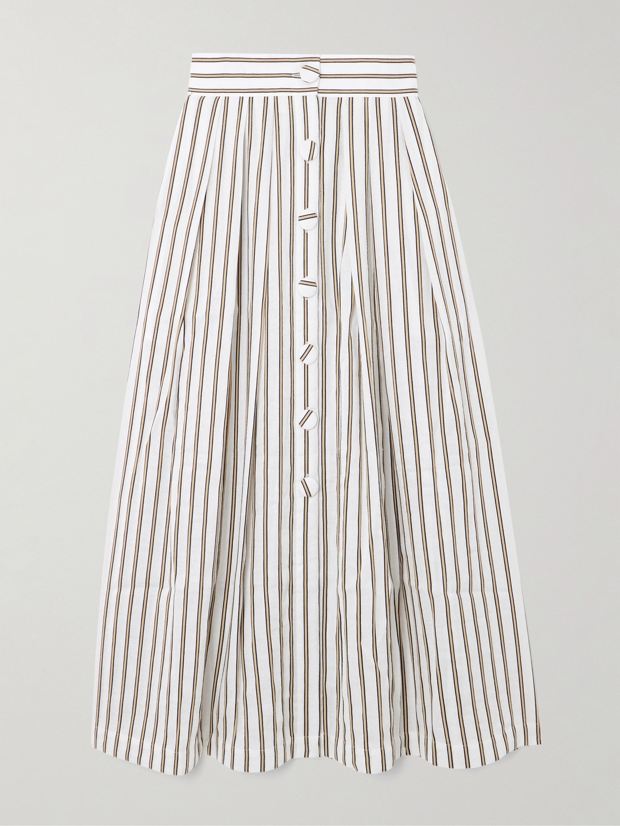 D'estree Irving Pleated Striped Woven Midi Skirt In White