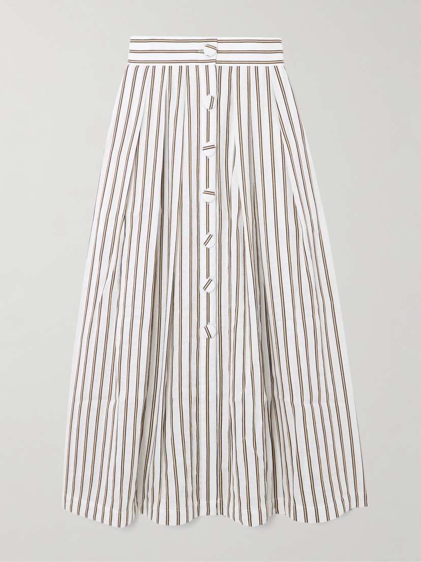 DESTREE Irving Pleated Striped Woven Midi Skirt