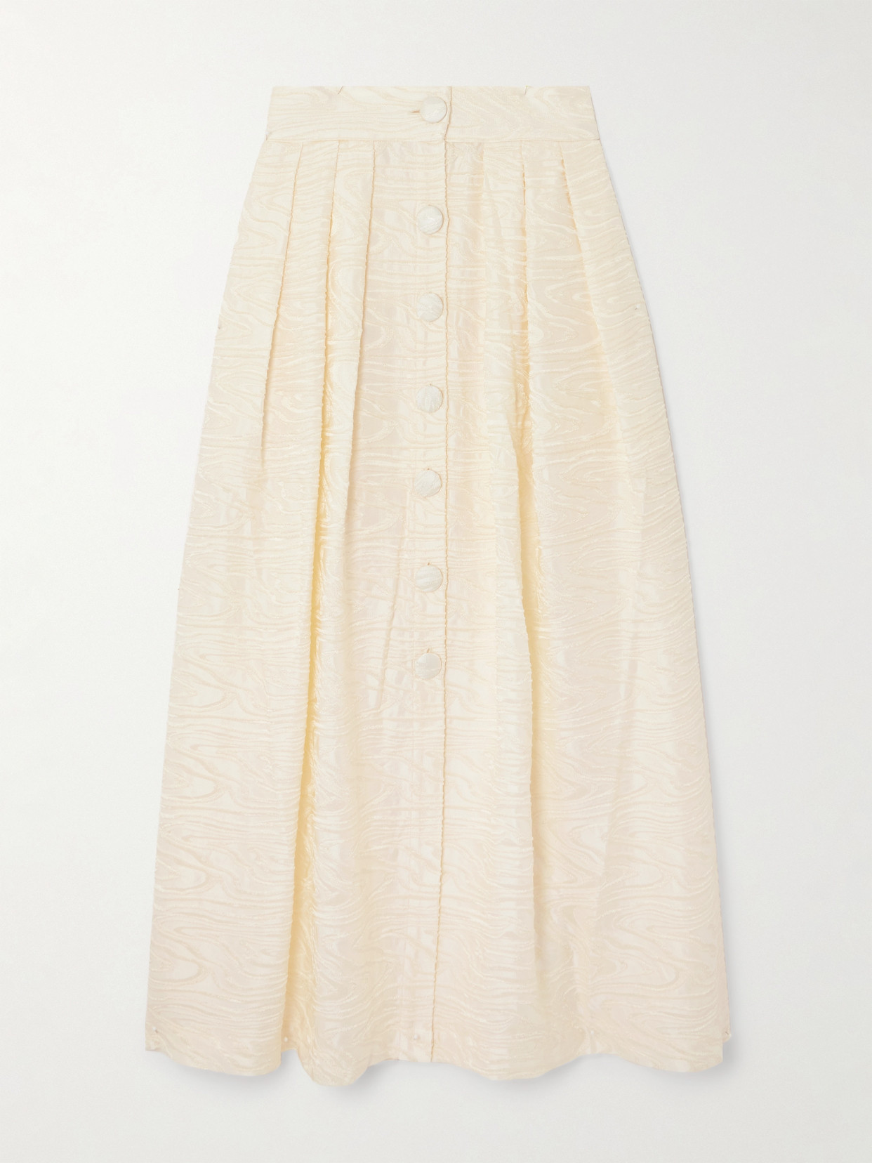 D'estree Irving Pleated Fil Coupé Woven Midi Skirt In Ivory