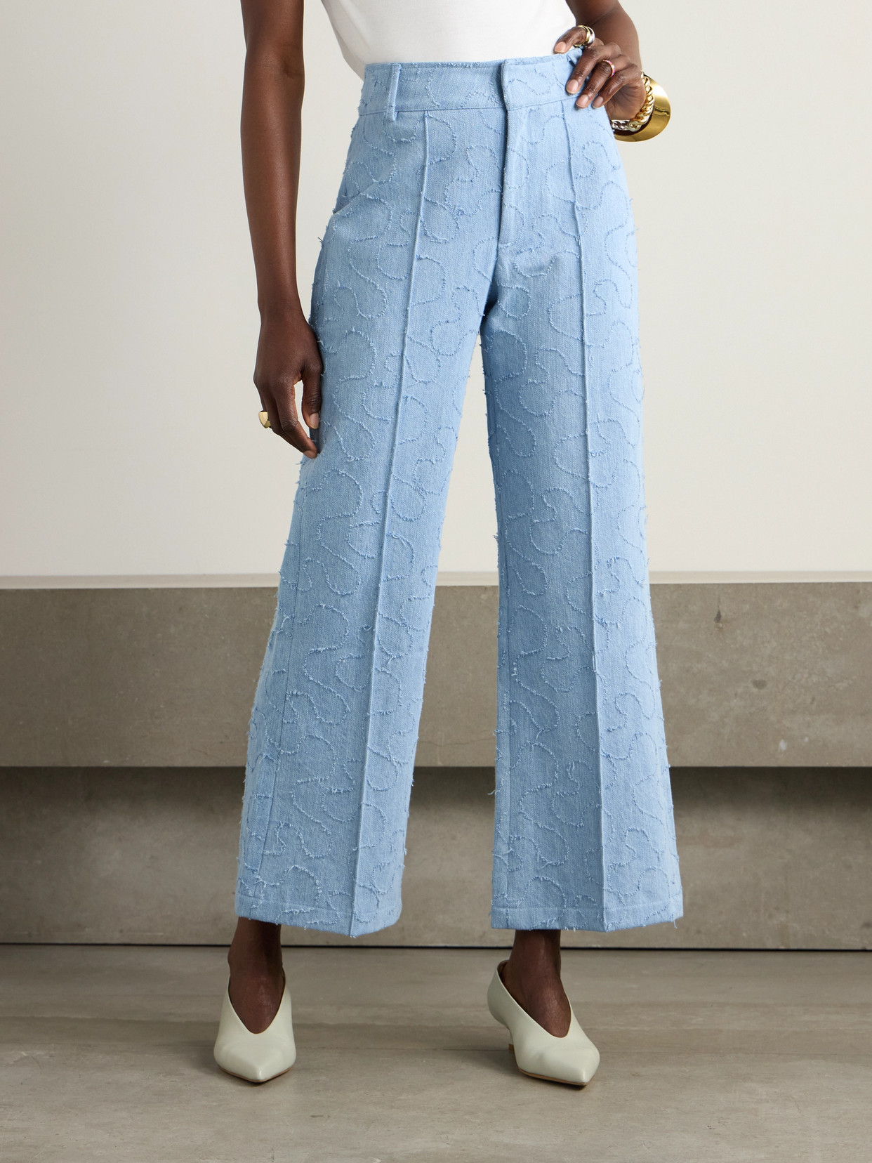 D'estree Yoshimoto Frayed High-rise Wide-leg Jeans In Blue