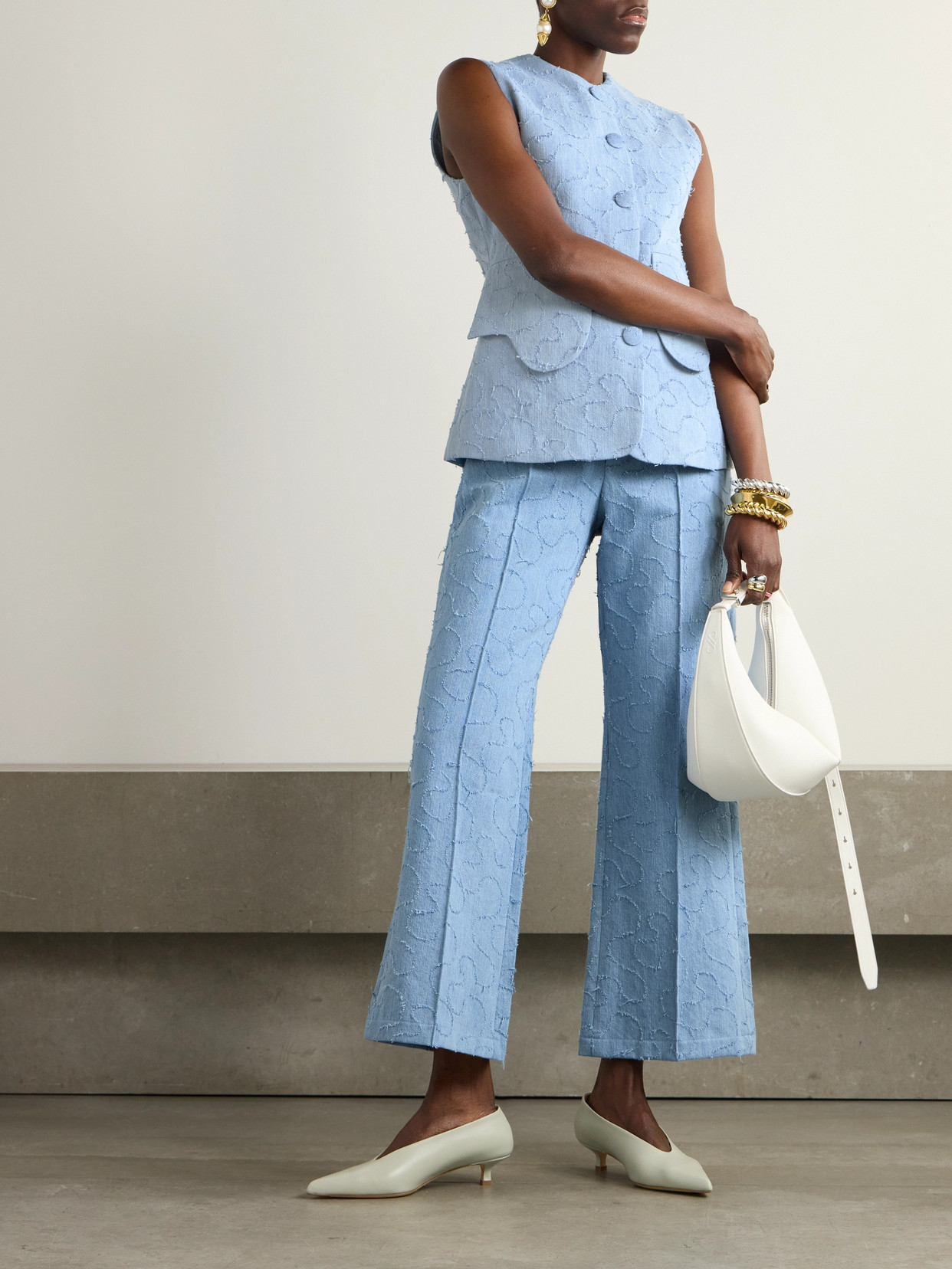 D'estree Yoshimoto Frayed High-rise Wide-leg Jeans In Blue