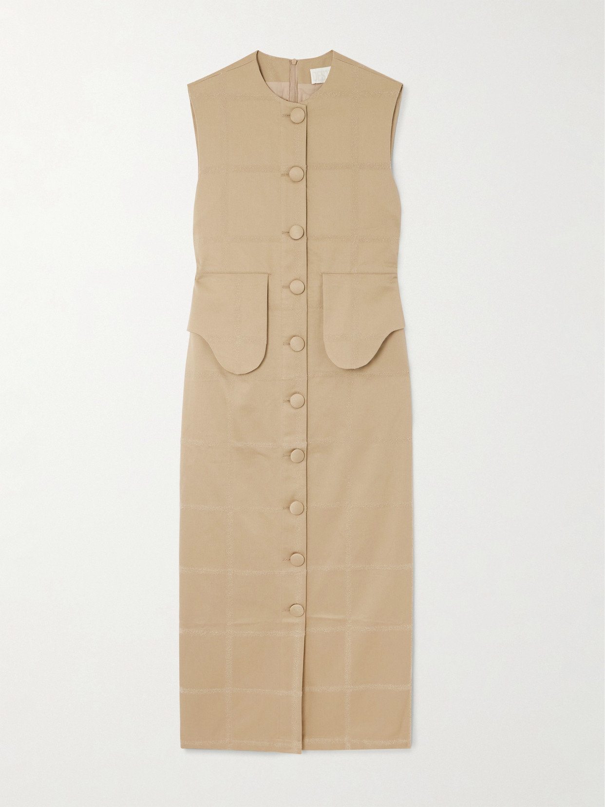 D'estree Laetitia Checked Cotton-jacquard Midi Dress In Neutrals