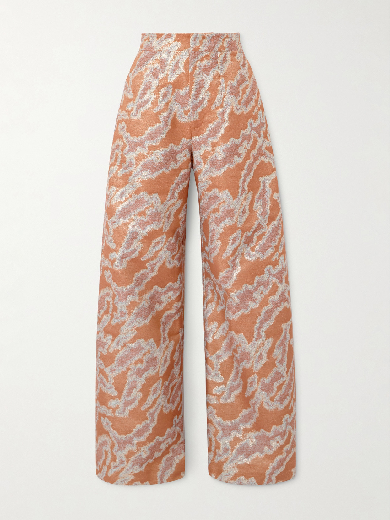 D'estree Lenore Metallic Jacquard Wide-leg Pants In Orange