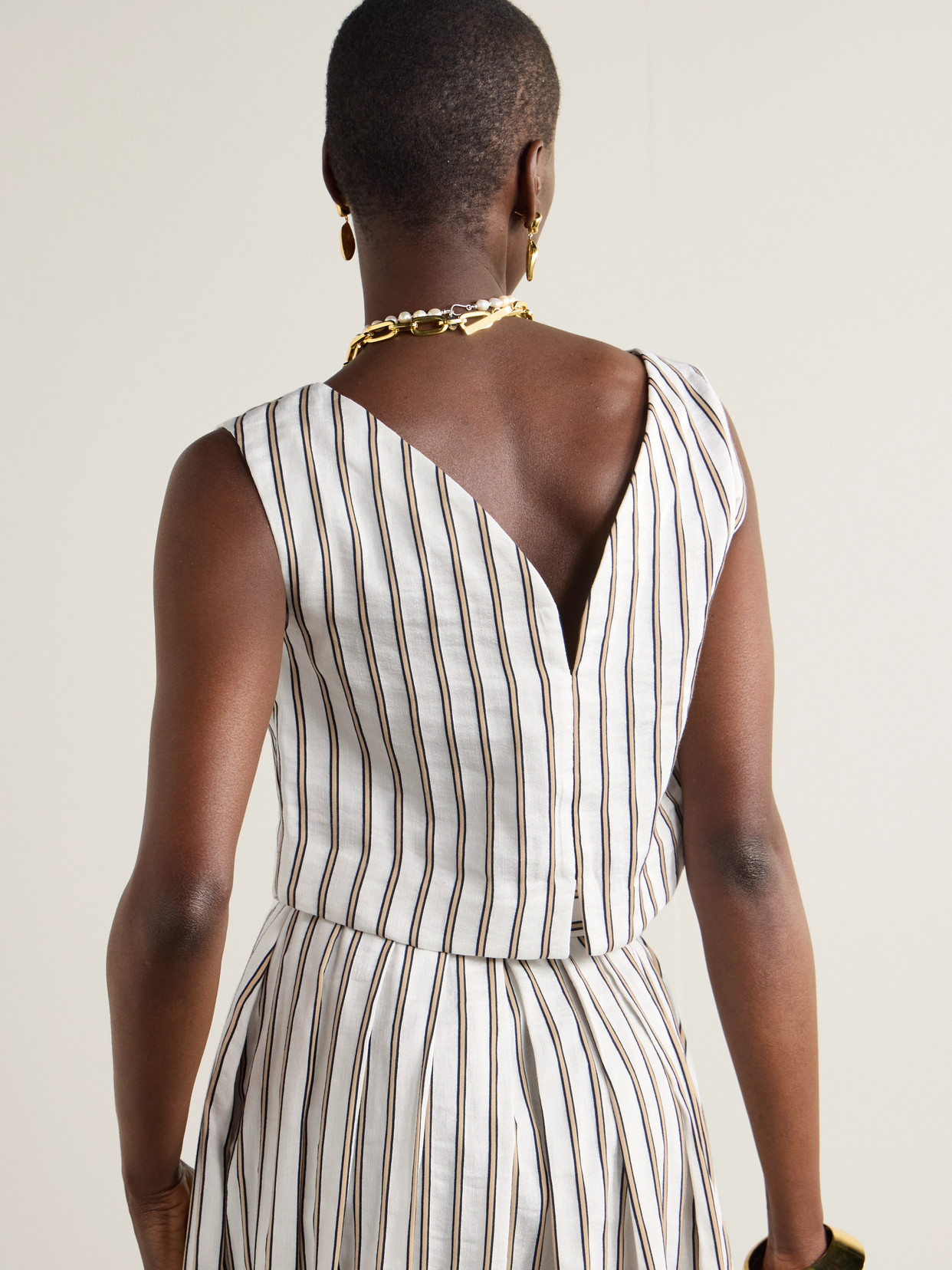 D'estree Richard Cropped Striped Woven Top In Off-white