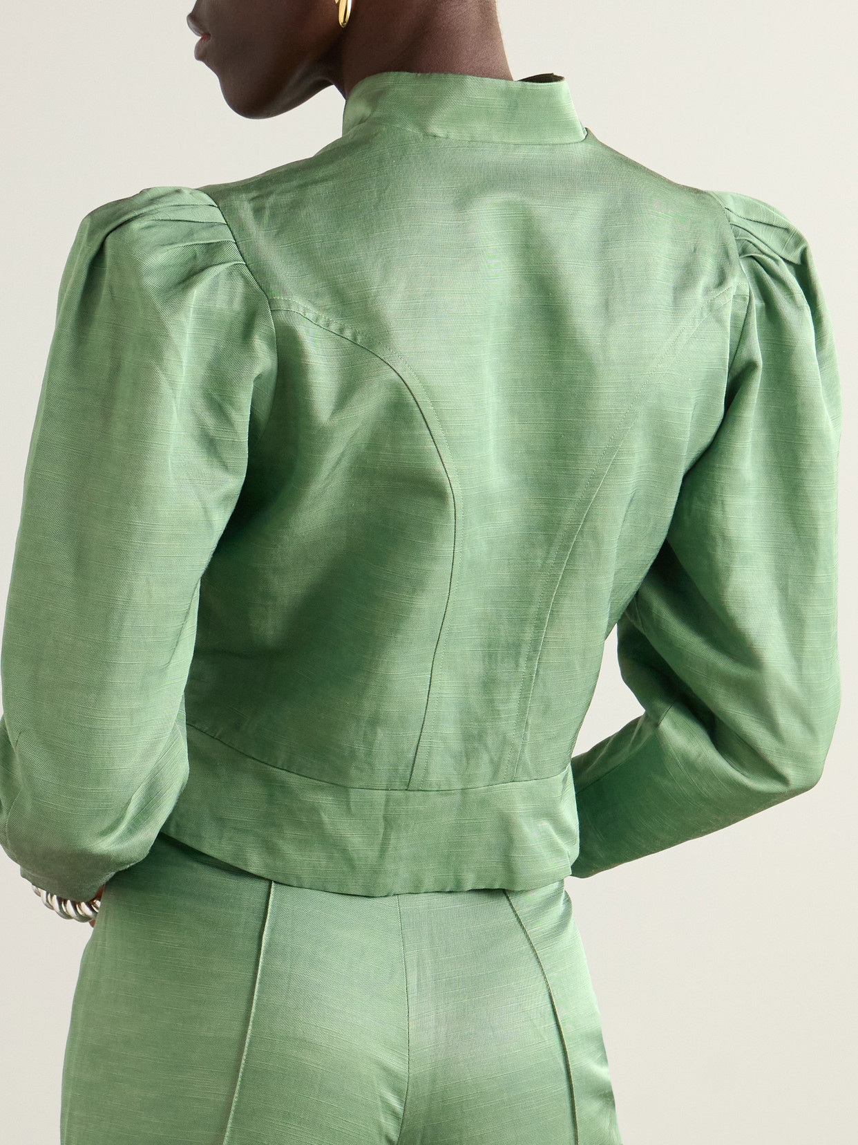 D'estree Amoako Cropped Woven Jacket In Green