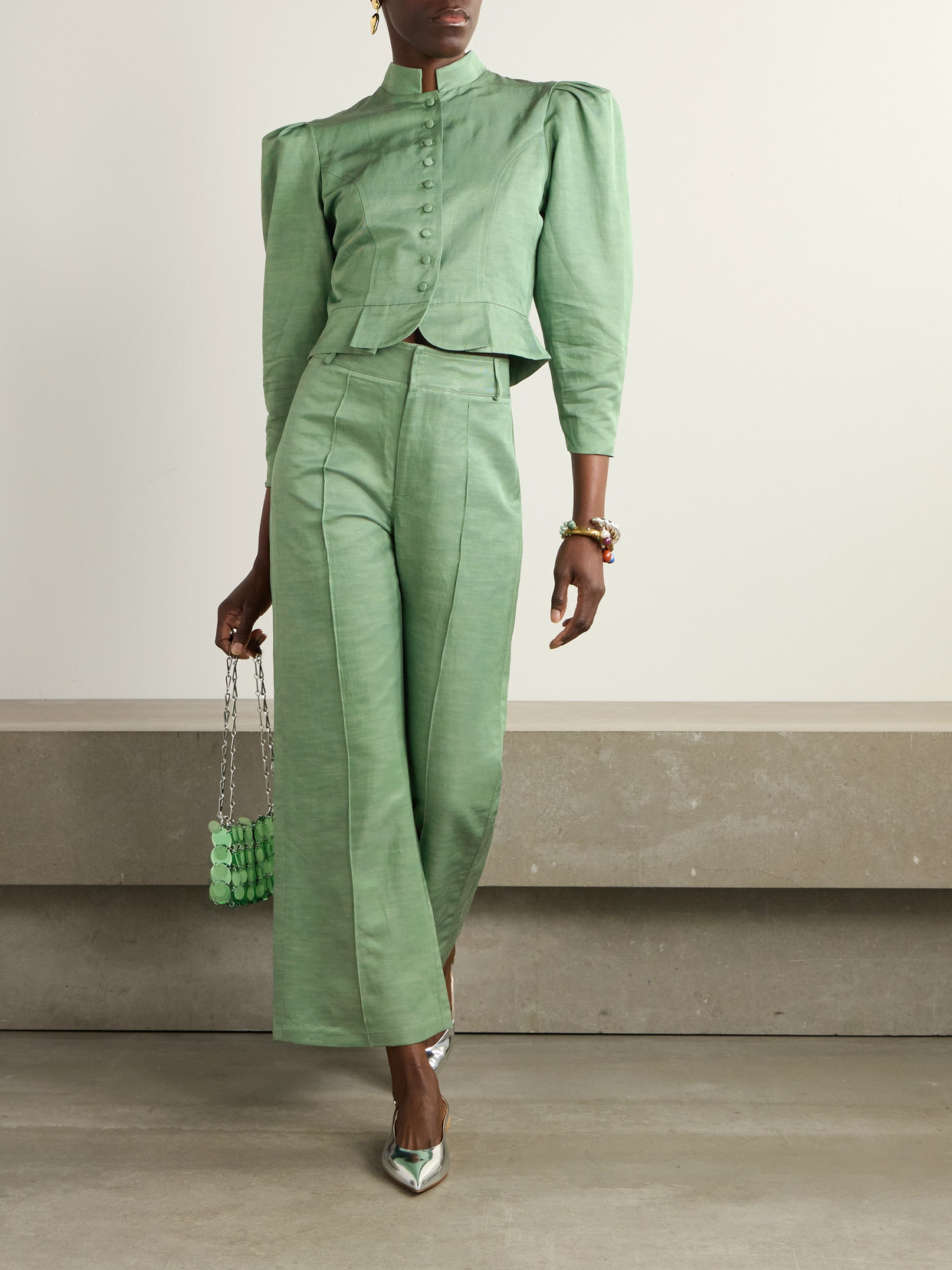 D'estree Amoako Cropped Woven Jacket In Green