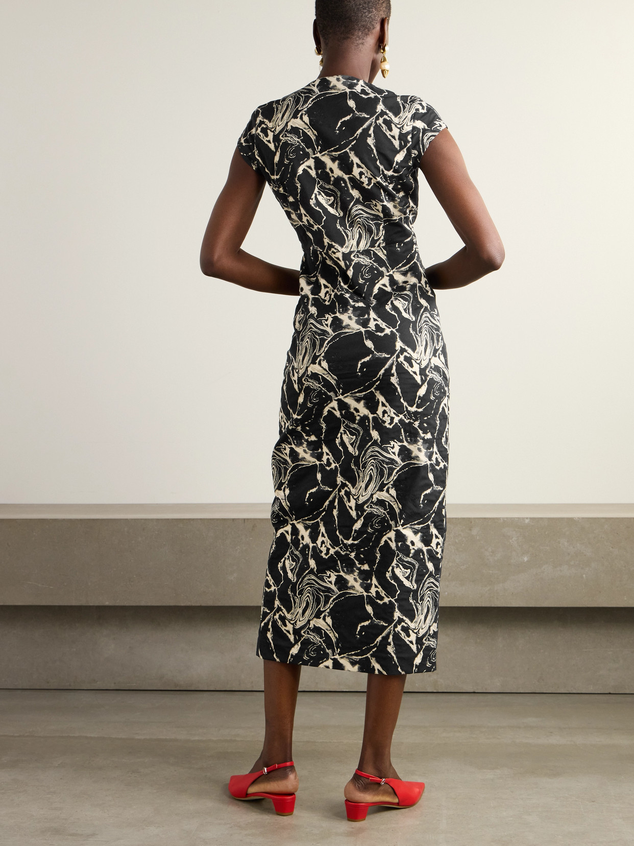 D'estree Dorothea Marble Metallic Cotton-blend Jacquard Midi Wrap Dress In Black