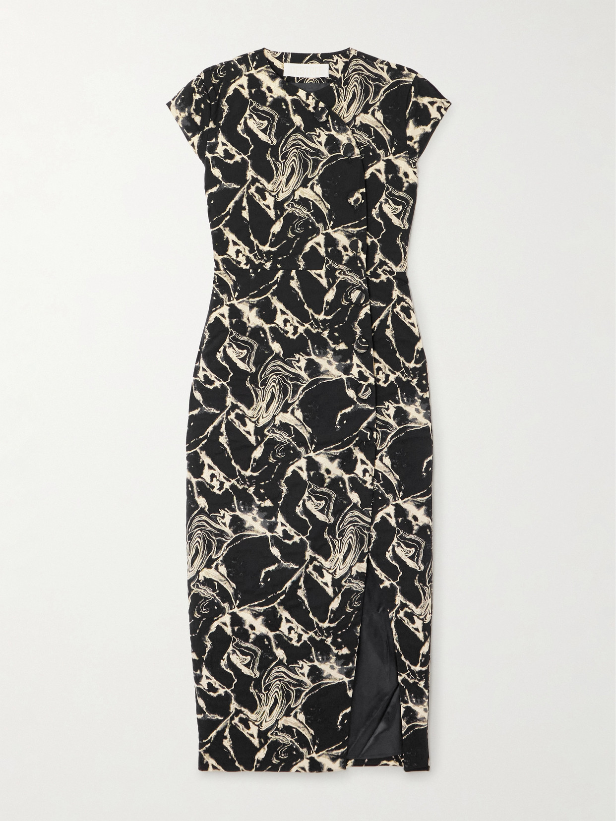 D'estree Dorothea Marble Metallic Cotton-blend Jacquard Midi Wrap Dress In Black