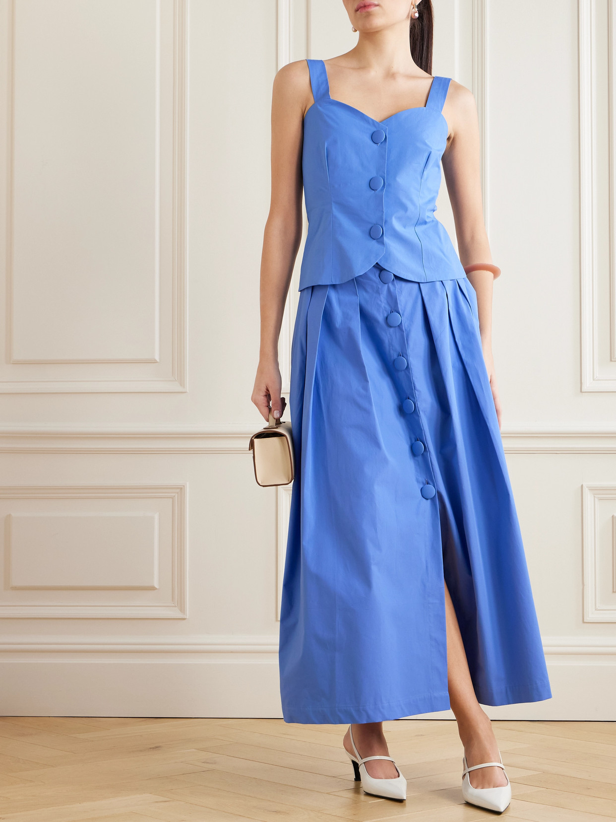 D'estree Dora Cotton-poplin Top In Blue
