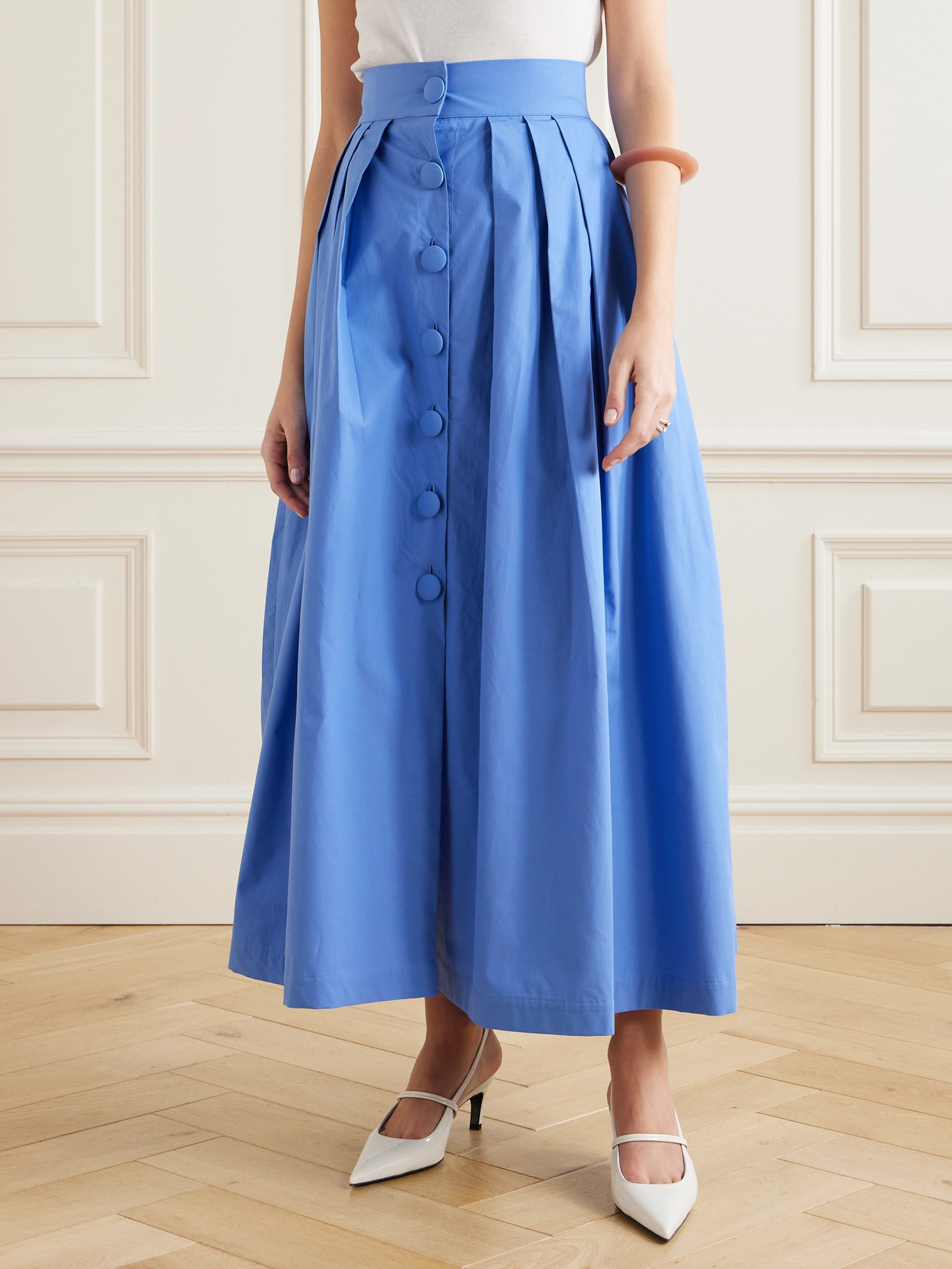 Irving Pleated Cotton-Poplin Midi