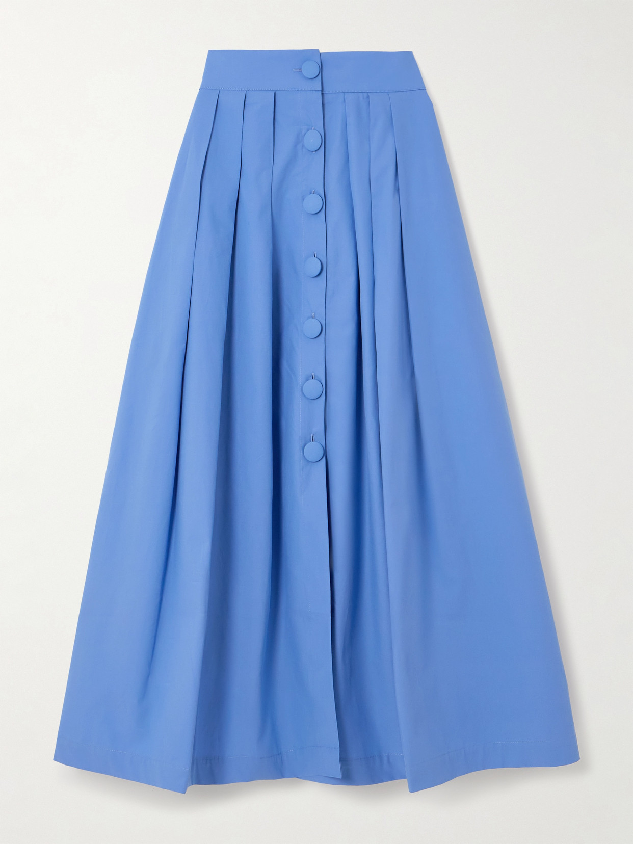 D'estree Irving Pleated Cotton-poplin Midi Skirt In Blue
