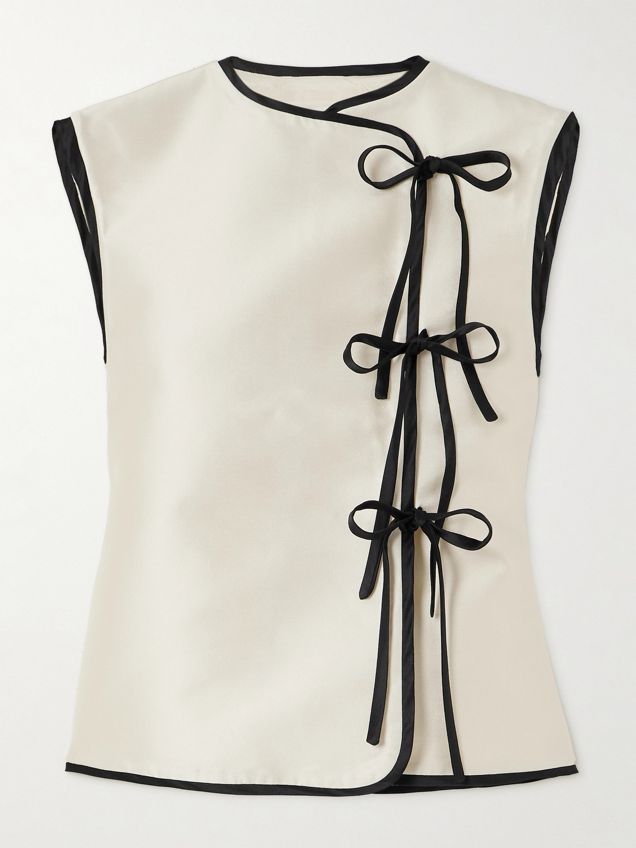 D'estree Mary Wrap-effect Tie-detailed Faille Top In White