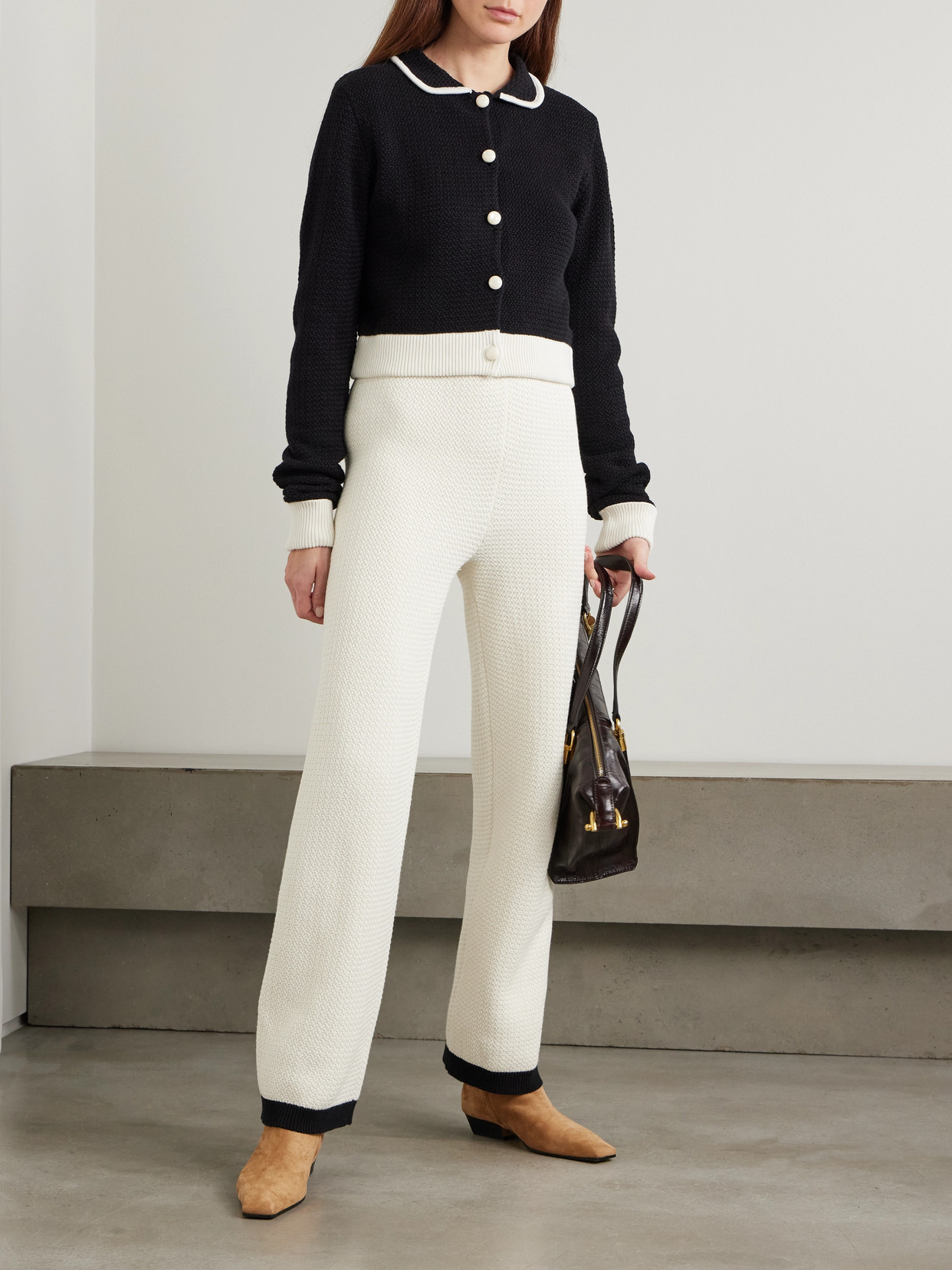 D'estree Fabienne Two-tone Cotton Cardigan In Black