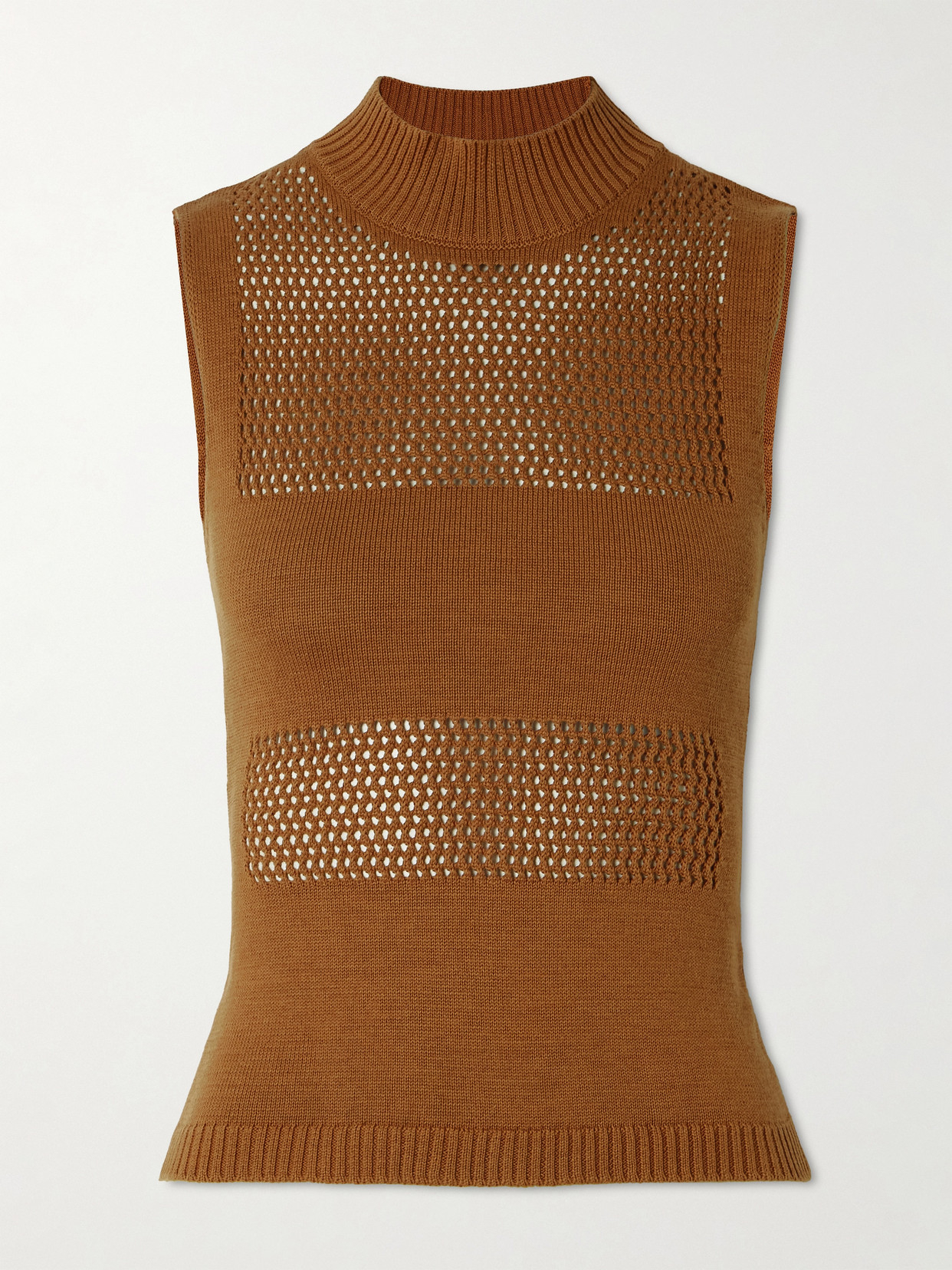 D'estree Genesis Paneled Open-knit Organic Cotton-blend Top In Metallic