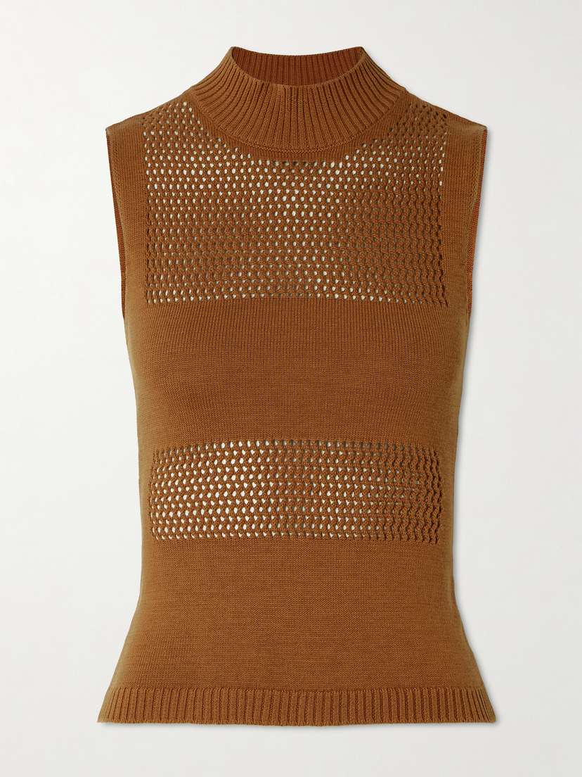 DESTREE Genesis Paneled Open-knit Organic Cotton-blend Top