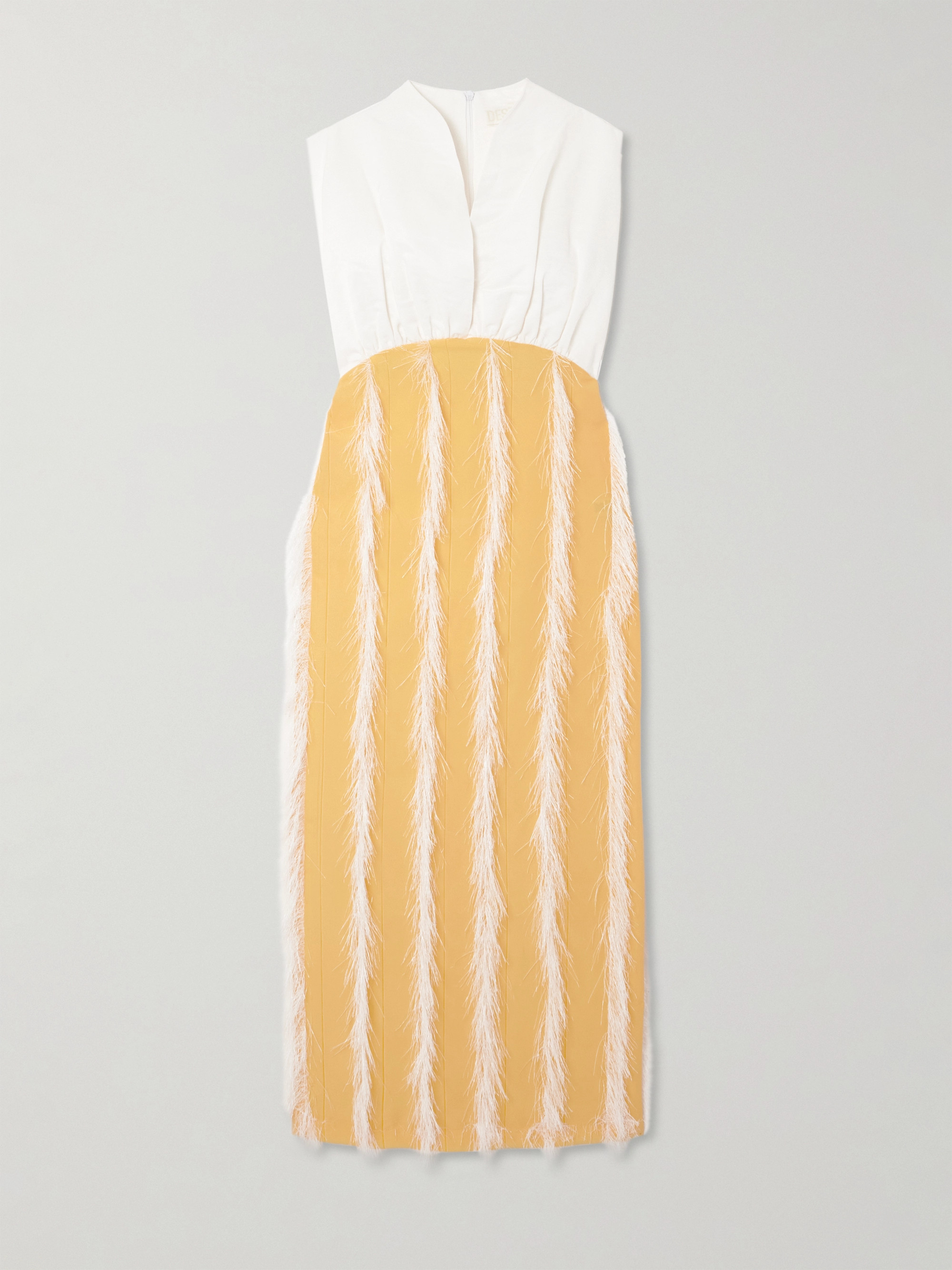 Destree Paz faux feather-trimmed pleated cotton-blend twill midi dress thumbnail