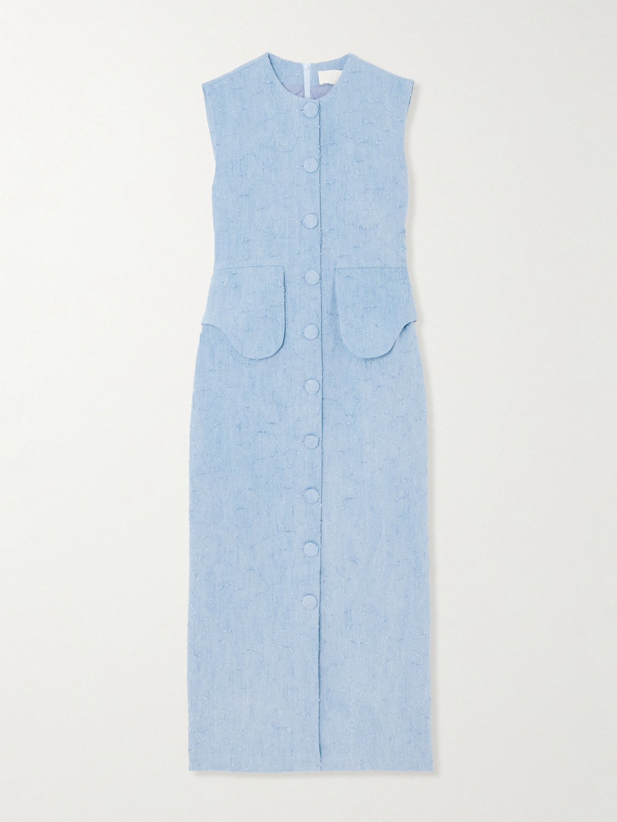 D'estree Laetitia Frayed Denim Midi Dress In Blue