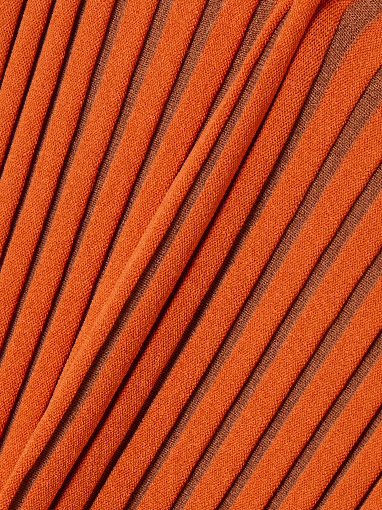 D'estree Chen Bico Ribbed Two-tone Organic Cotton-blend Midi Dress In Orange