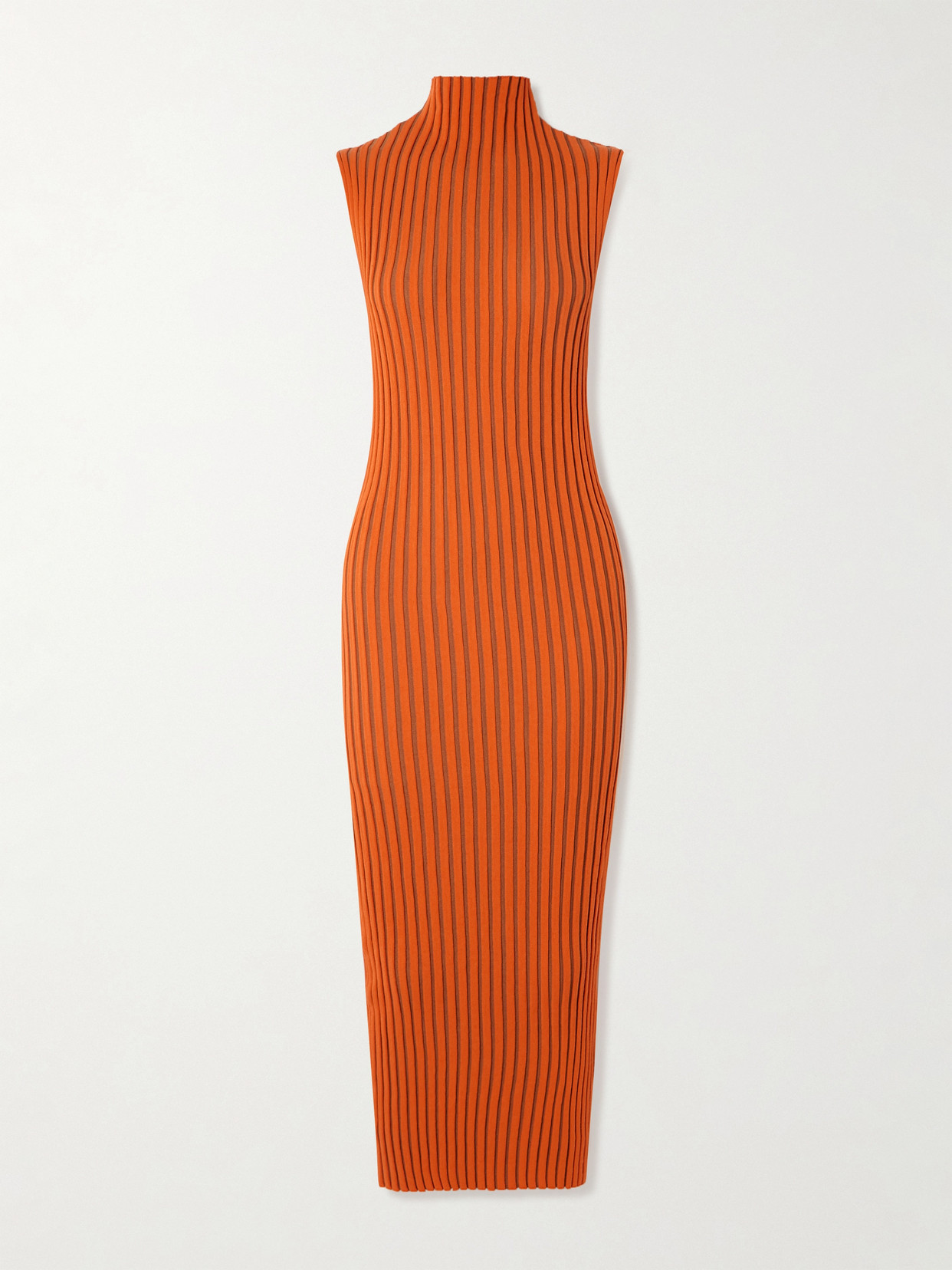D'estree Chen Bico Ribbed Two-tone Organic Cotton-blend Midi Dress In Orange