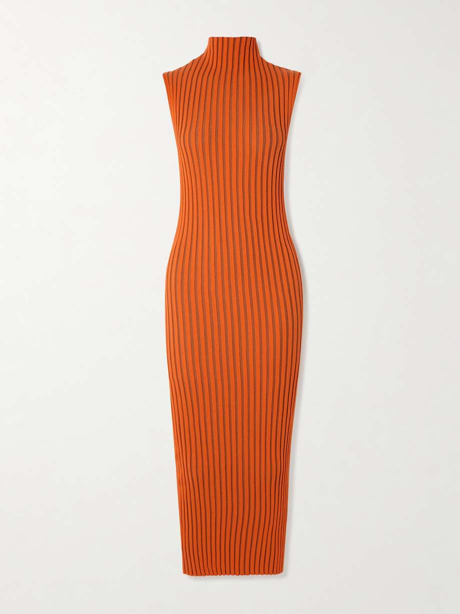 chen bico ribbed two-tone organic cotton-blend midi dress