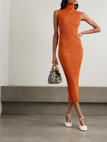 Destree Chen Bico ribbed two-tone organic cotton-blend midi dress