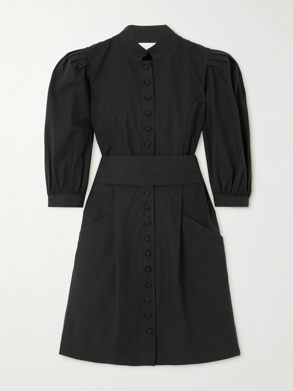 D'estree Amoako Belted Cotton-poplin Mini Dress In Black