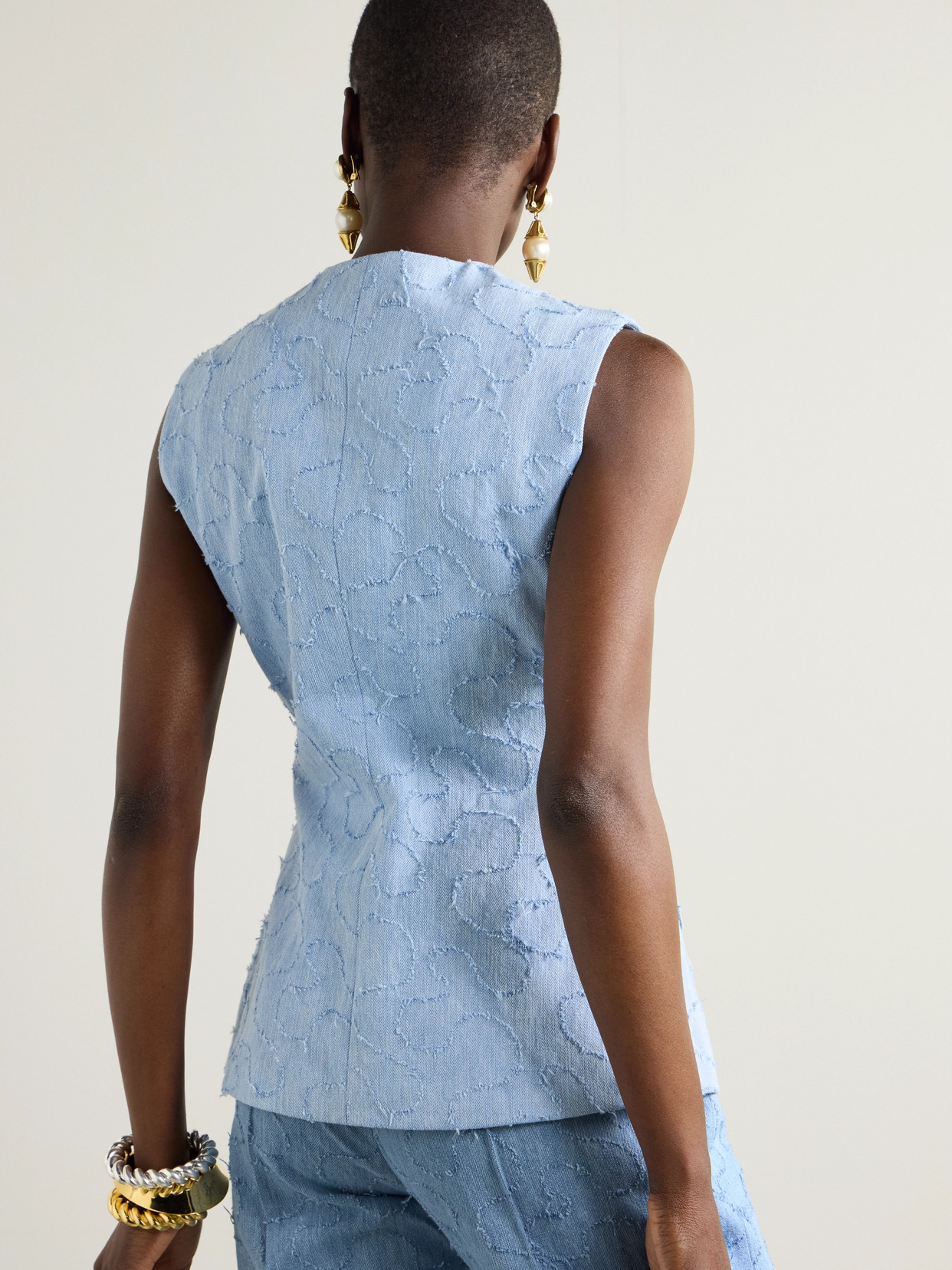 D'estree Marianne Frayed Denim Vest In Blue