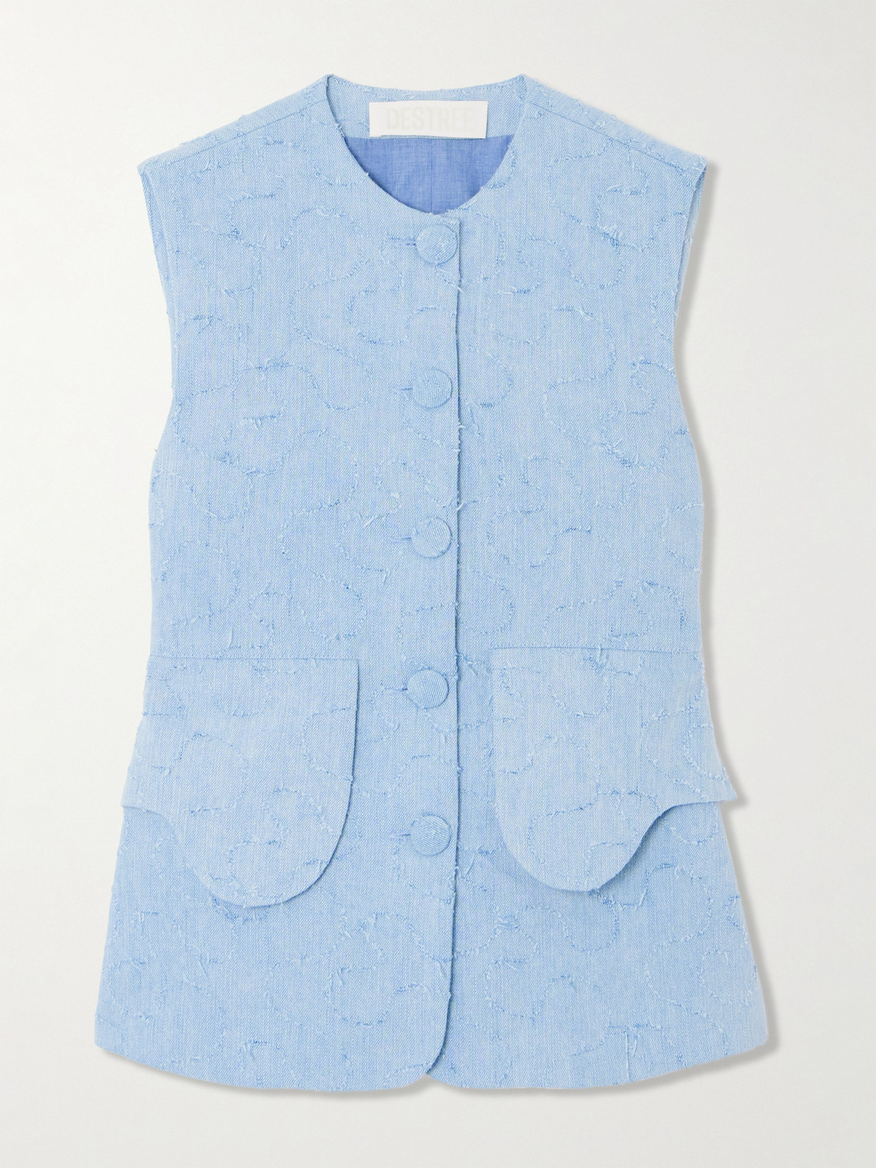 D'estree Marianne Frayed Denim Vest In Blue